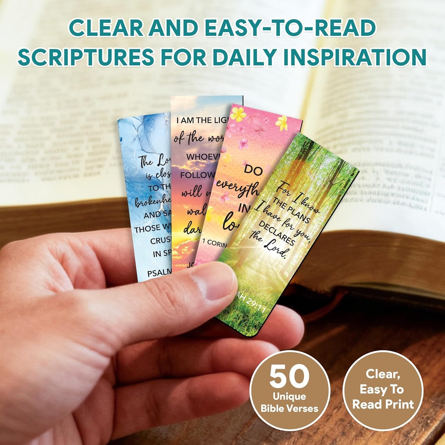 Decorably 50 Pack 0.8×2.3in Bible Religious Magnetic Bookmarks, Unique Motivatio