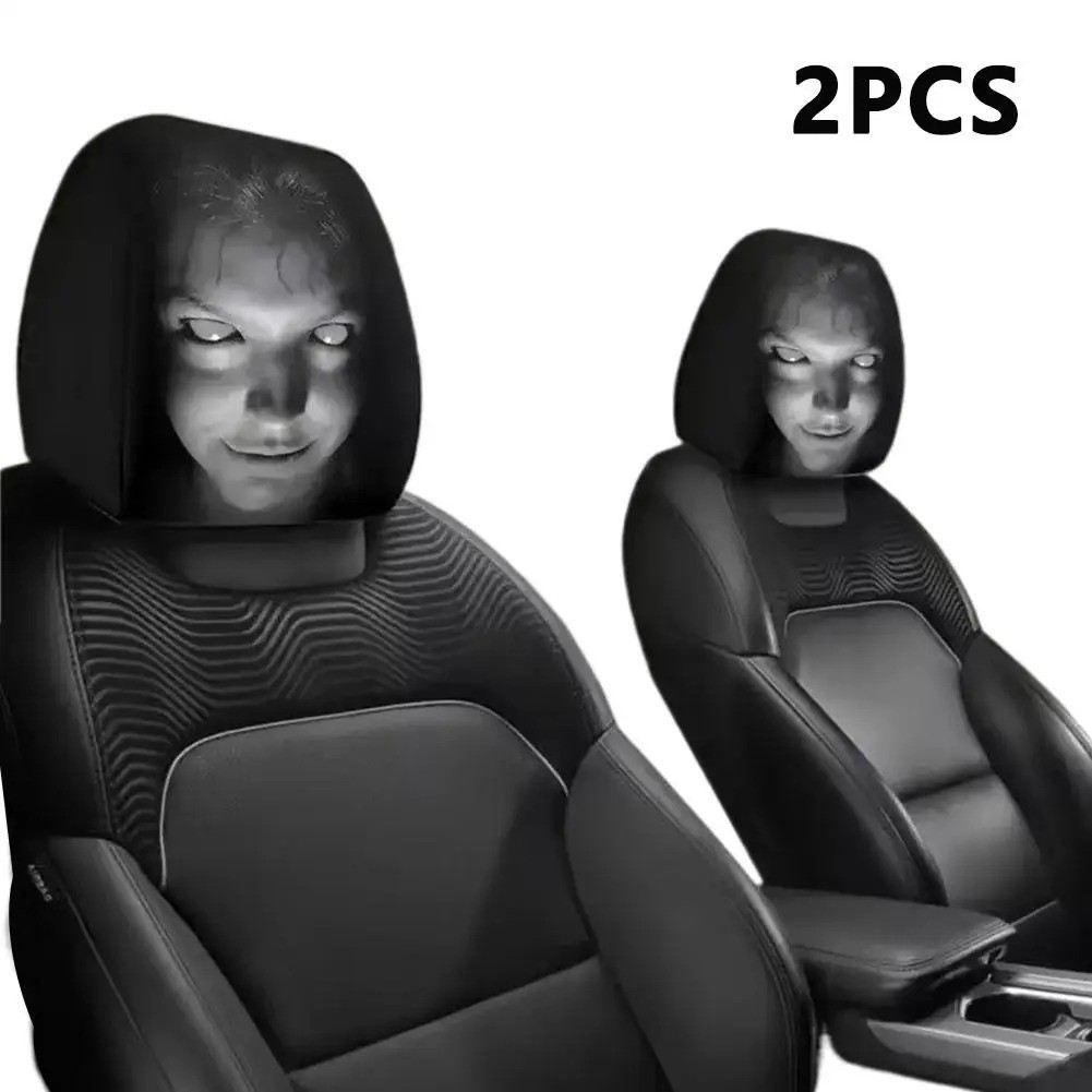 2pcs Ghost Face Headrest Covers,Scary Face Printing Auto Seat Universal Elastic