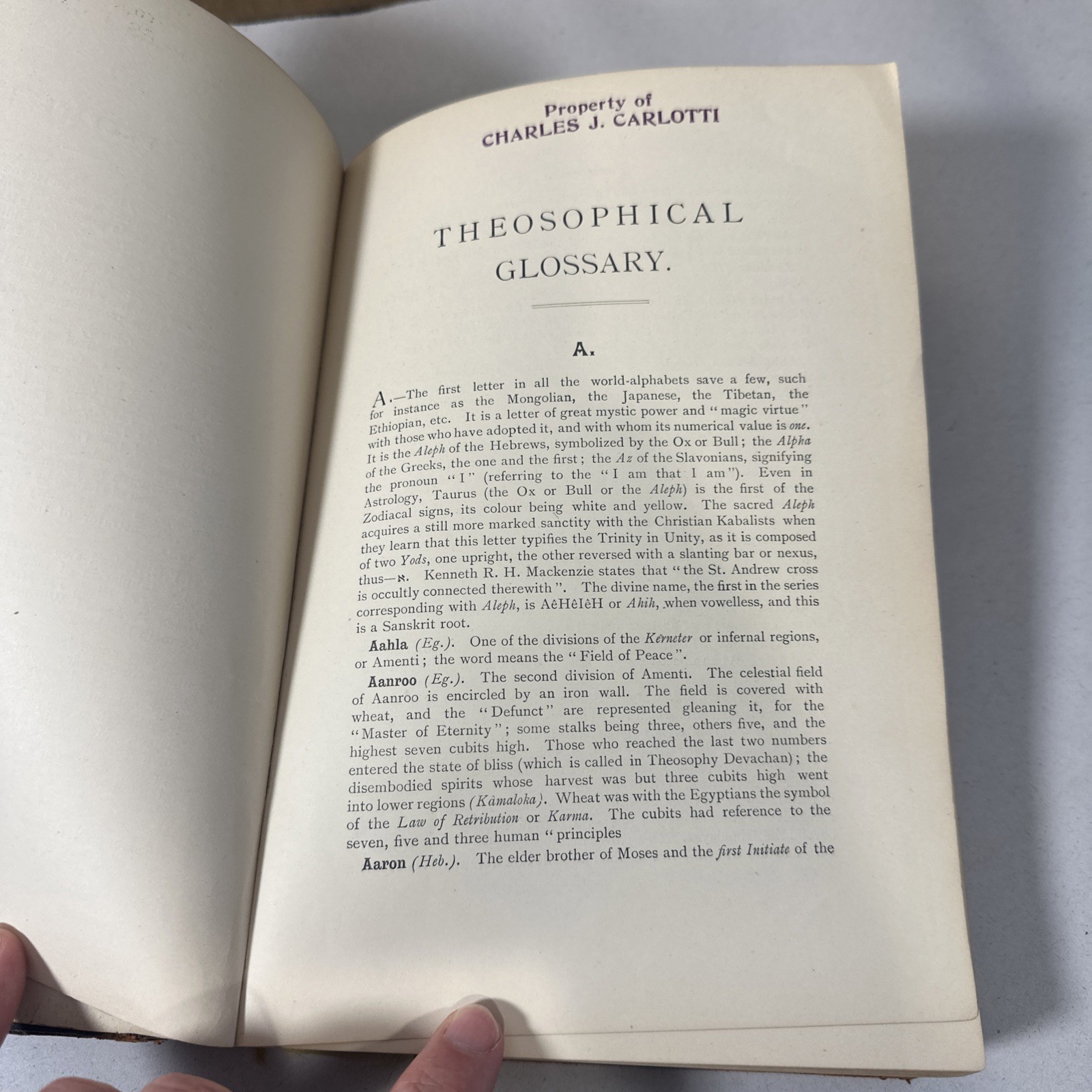 The Theosophical Glossary by H.P. Blavatsky 1892 First Edition Book Provenance