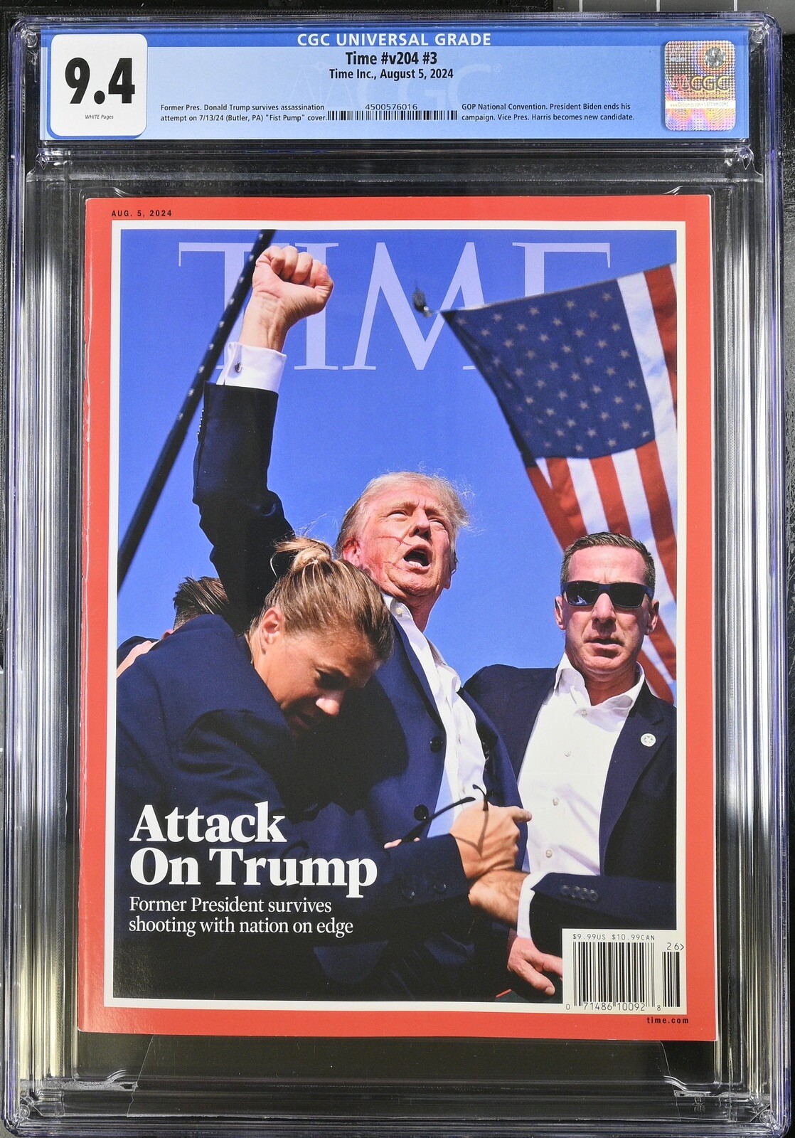 ⭐️Time Magazine CGC 9.4 Attack On Trump Donald Trump Fist Pump August 5 2024 8/5