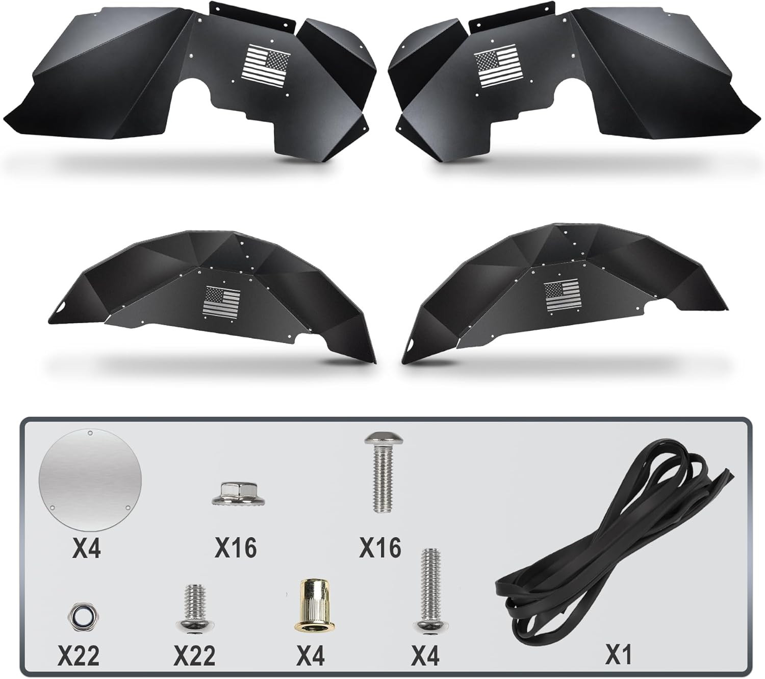 Front and Rear Aluminum Inner Fender Liner Set Compatible with 2007-2018 Wrangle