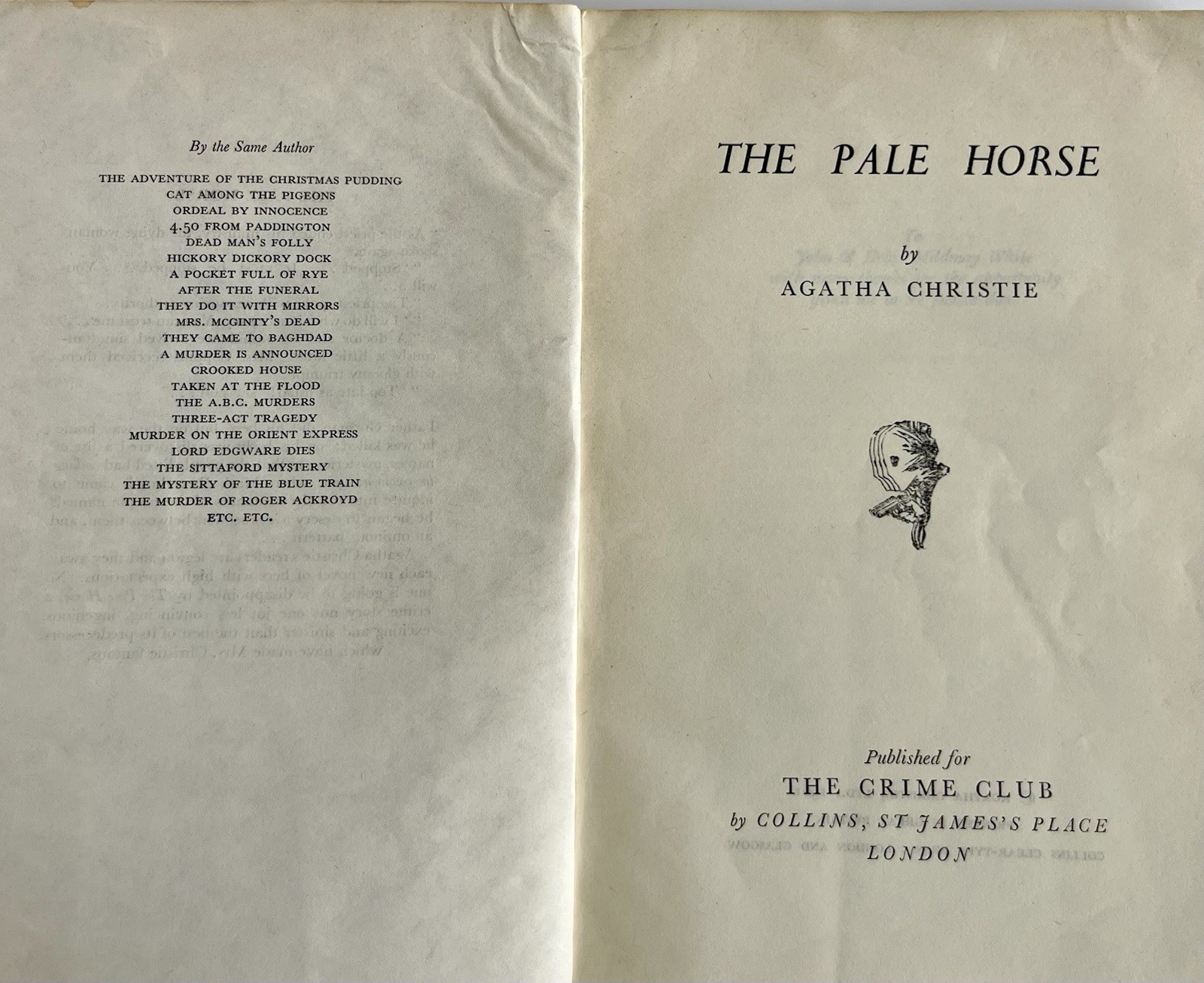 Agatha Christie-The Pale Horse Uncorrected Advance Proof 1961 Collins Crime Club