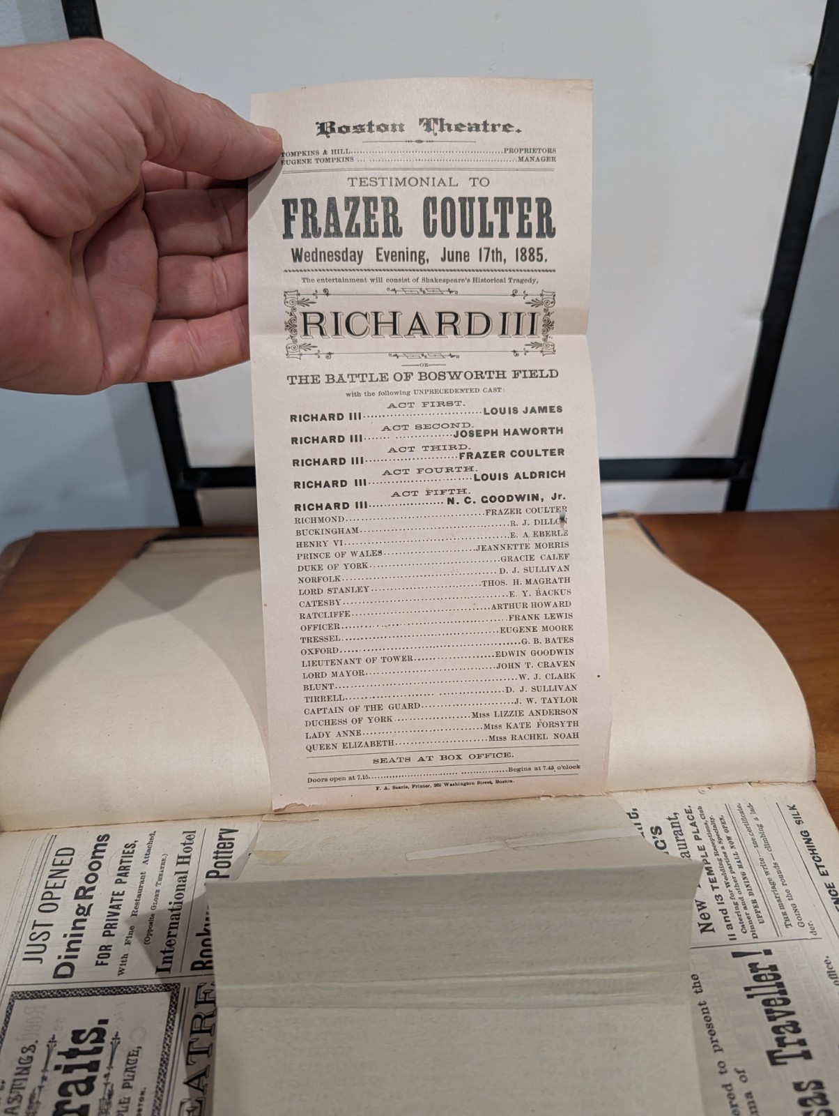 Original 1884-1885 The Ray Bound Boston Theatre Program & Ephemera Volume