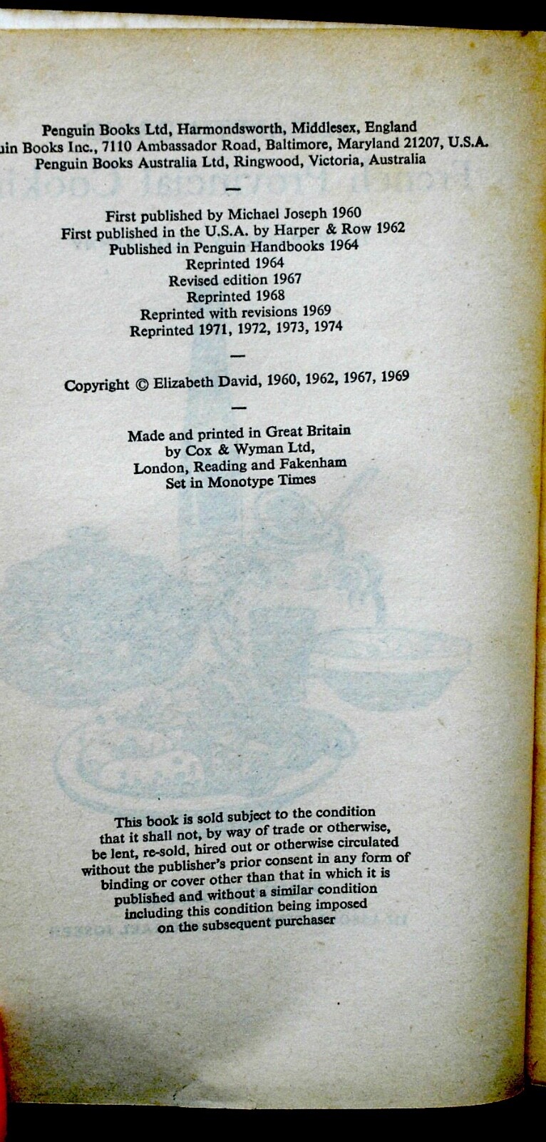 FRENCH PROVINCAL COOKING ELIZABETH DAVID PENGUIN BOOKS UK 1974 584p GOOD COND.