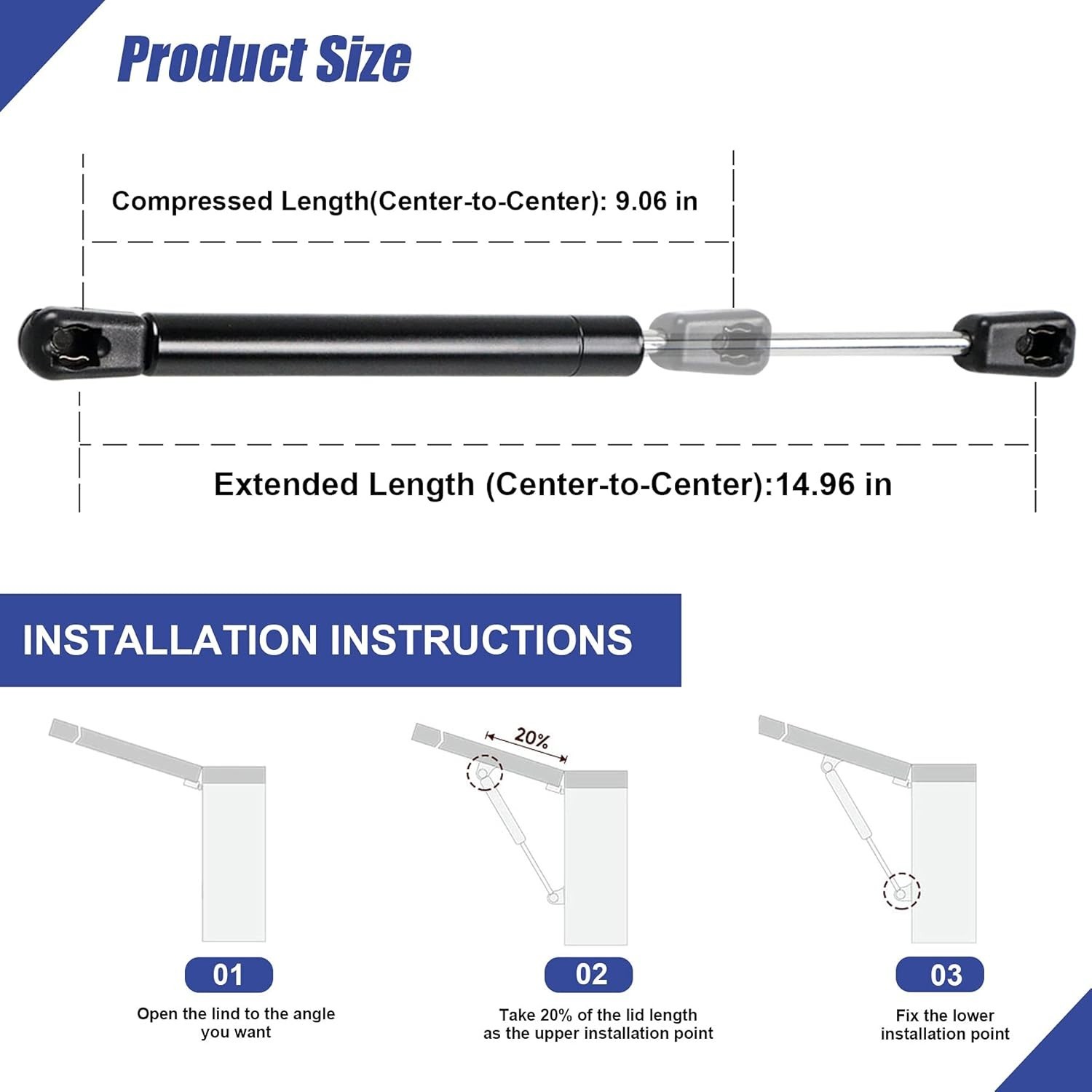 15″ 45Lbs/200N Universal Lift Supports Struts Gas Spring Shock Lid Stay Prop Re
