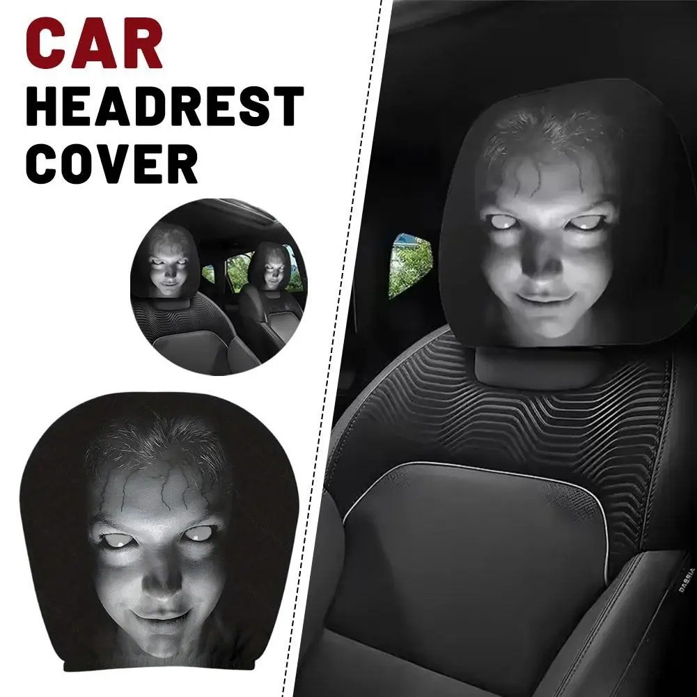 2pcs Ghost Face Headrest Covers,Scary Face Printing Auto Seat Universal Elastic