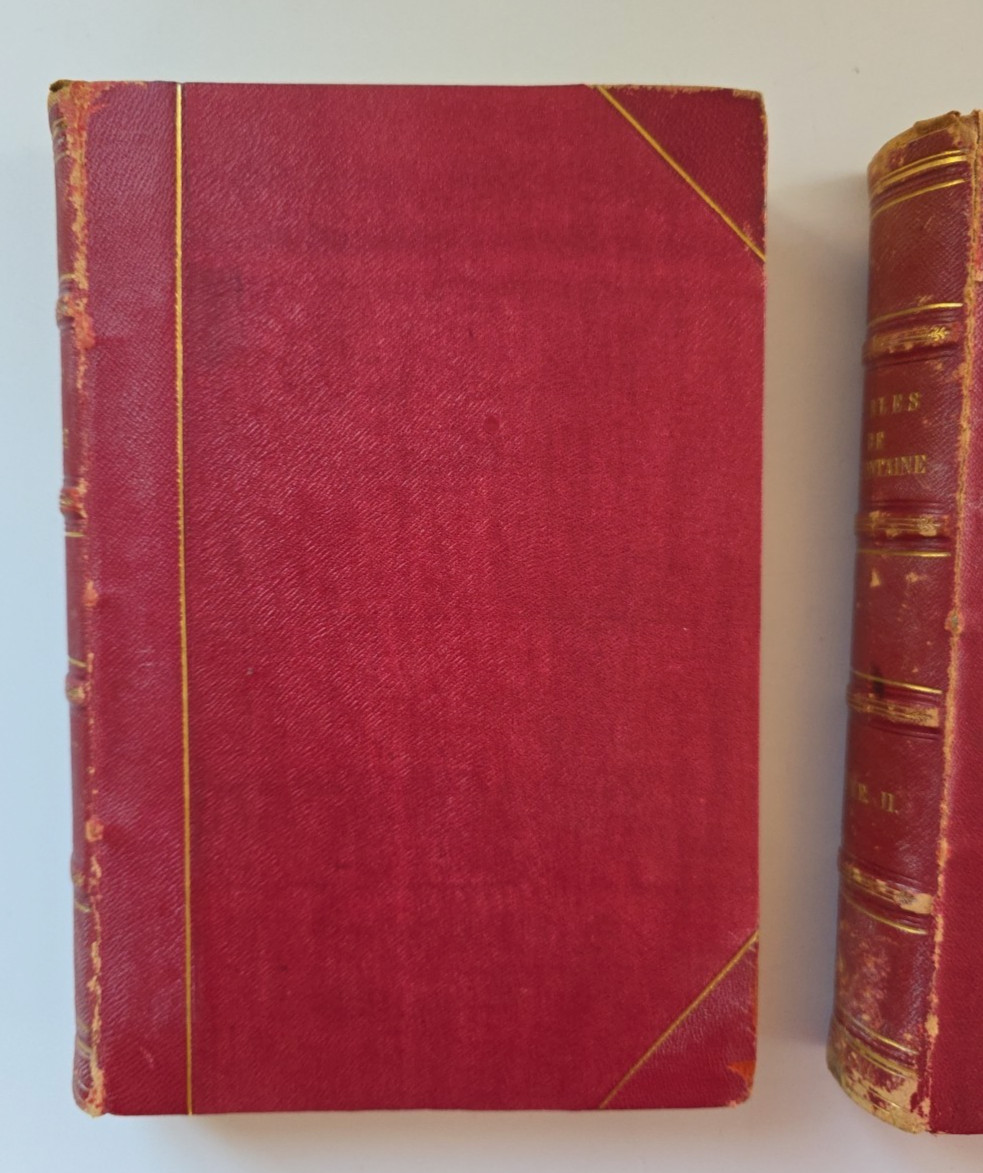 1843 Fables de La Fontaine 2 Volume Leather Set Grandville Illustrated French
