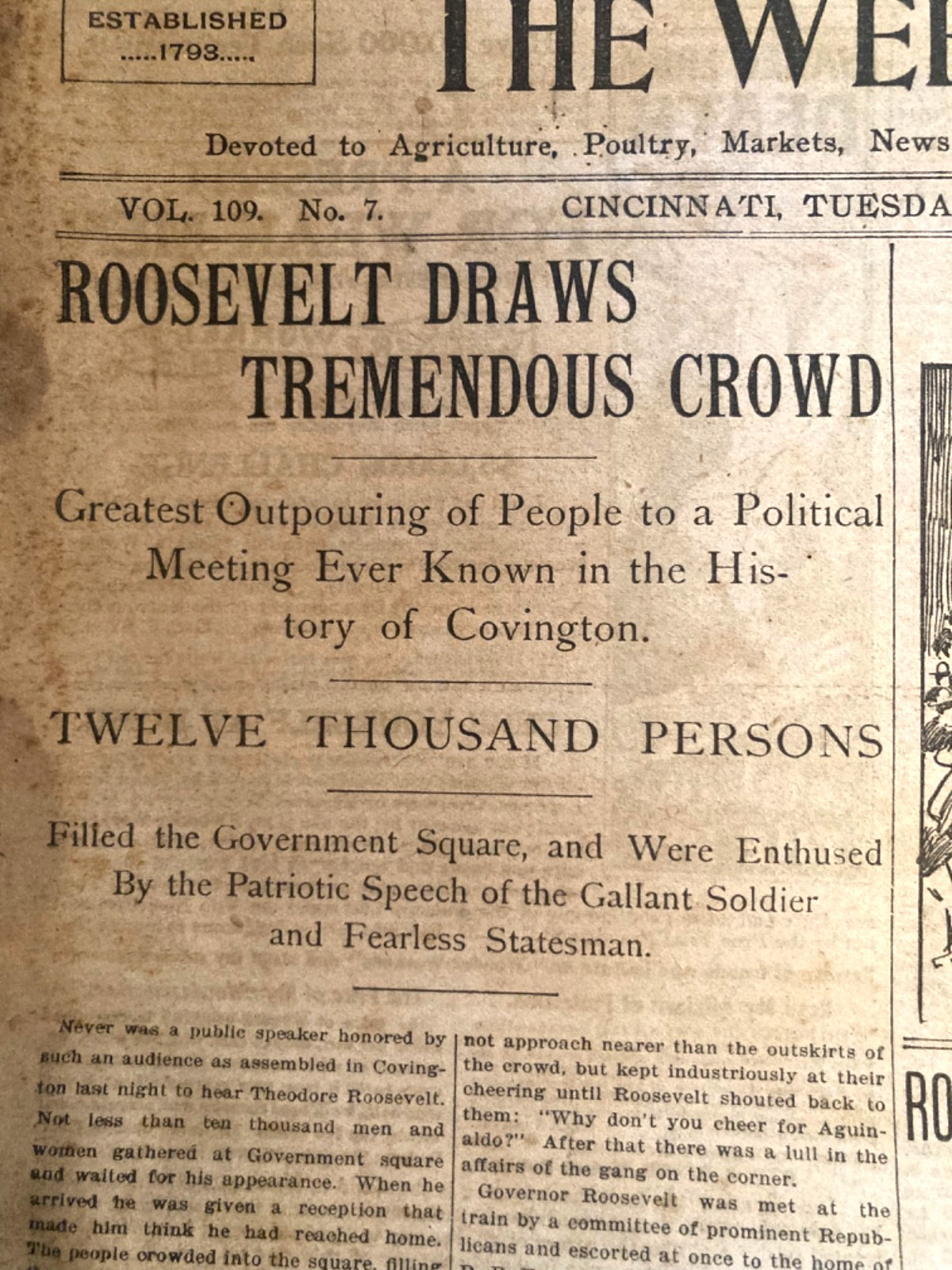 The Weekly Gazette-Cincinnati, OH-Oct. 16, 1900–Roosevelt visits Covington, KY