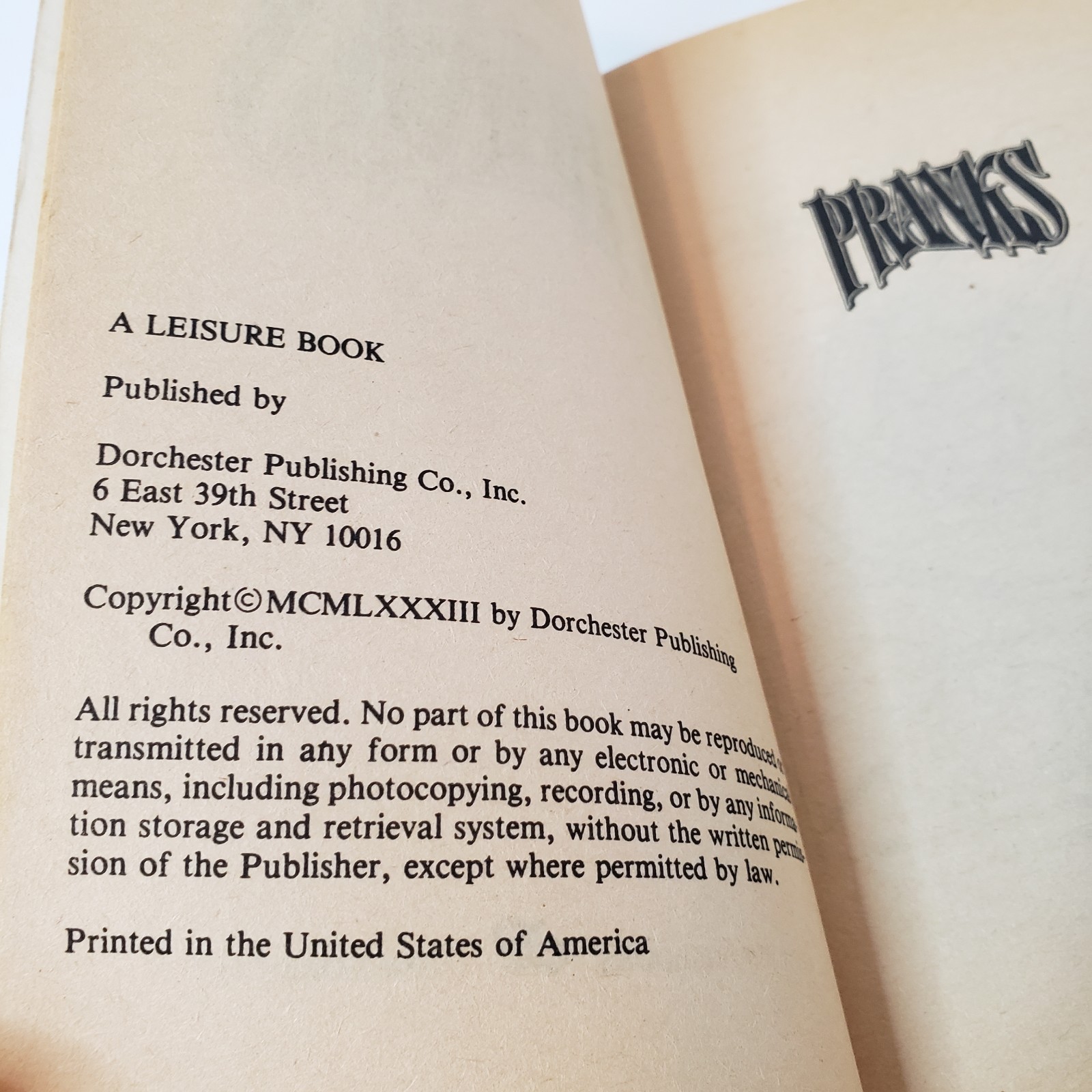 Pranks Paperback Book Dennis J. Higman Leisure Horror Vintage Halloween