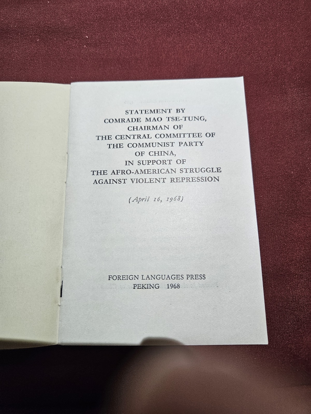 Three (3) Books By MAO TSE-TUNG Printed In 1960s Supporting Civil Rights In USA