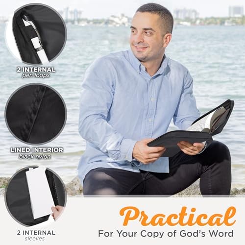 Polyester Bible Cover for Men & Women w/Jesus Fish Patch, Secure Zipper