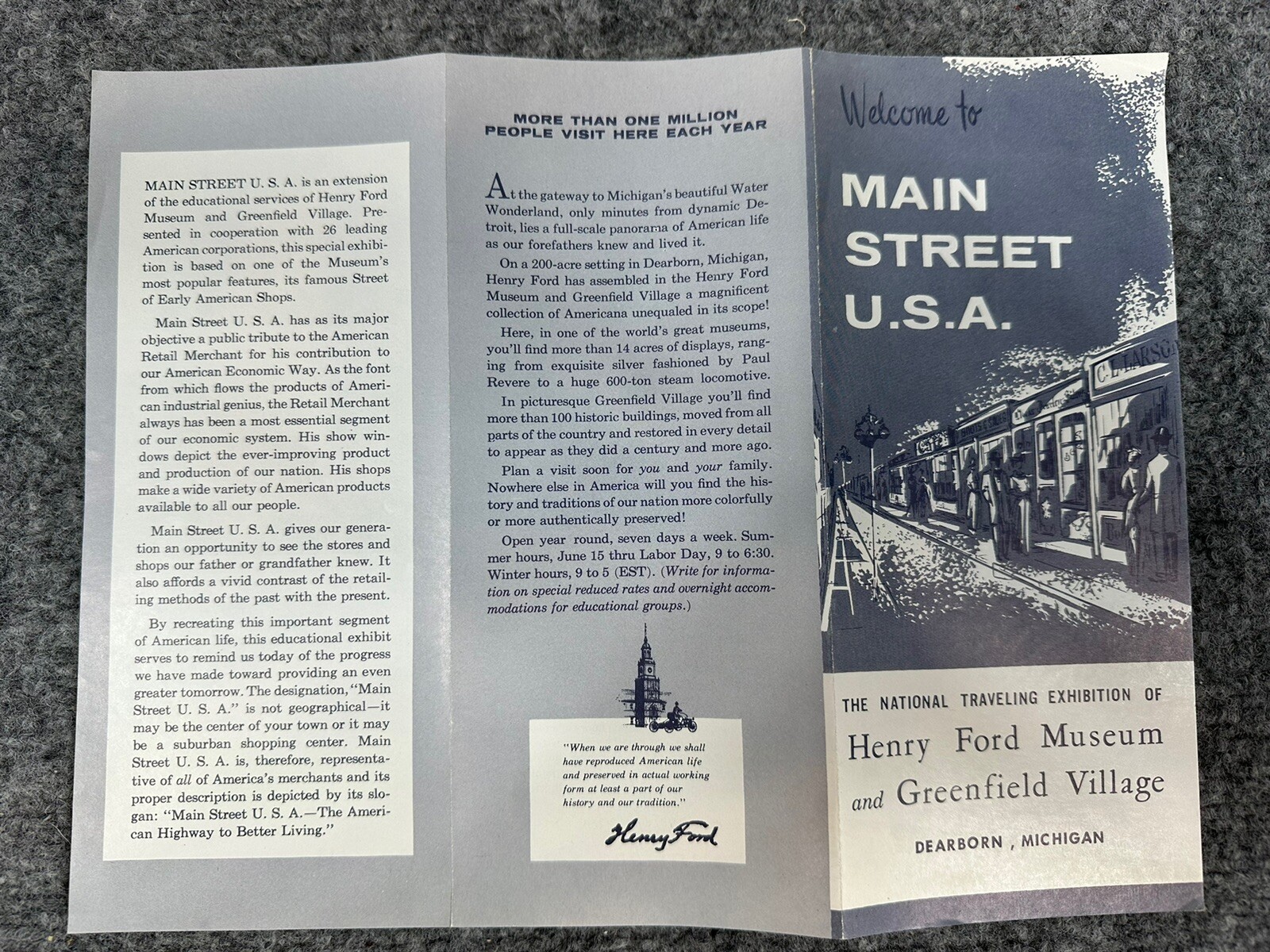 Vintage Tri-Fold Pamphlet Brochure Henry Ford Museum & Greenfield Village