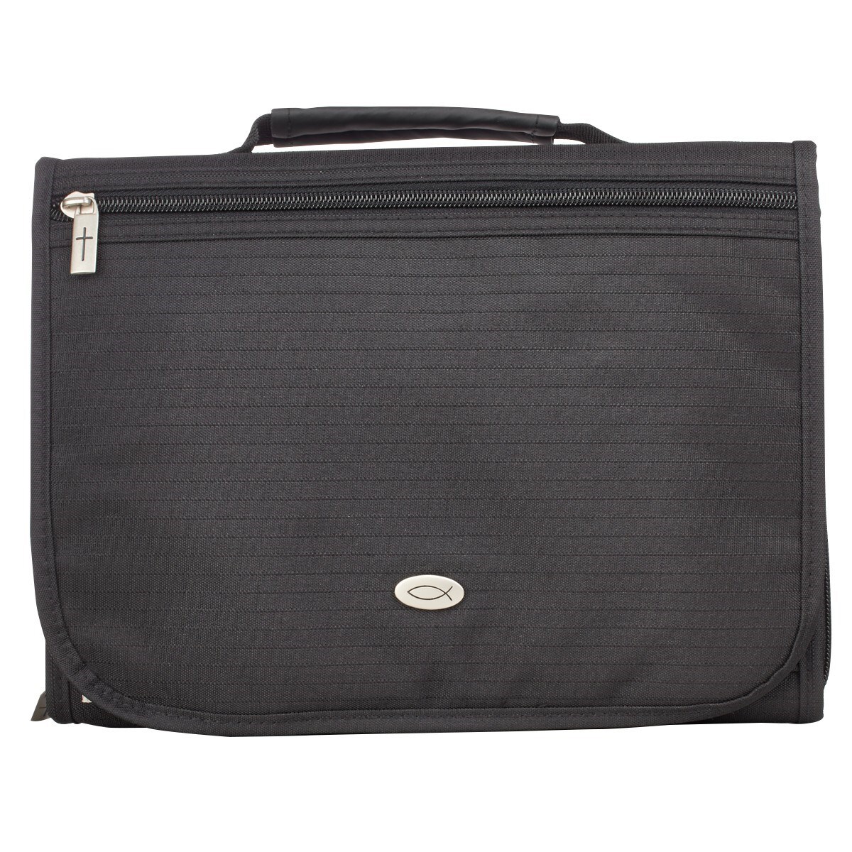 BIBLE COVER-THREE FOLD POLYESTER ORGANIZER-MED-BLACK