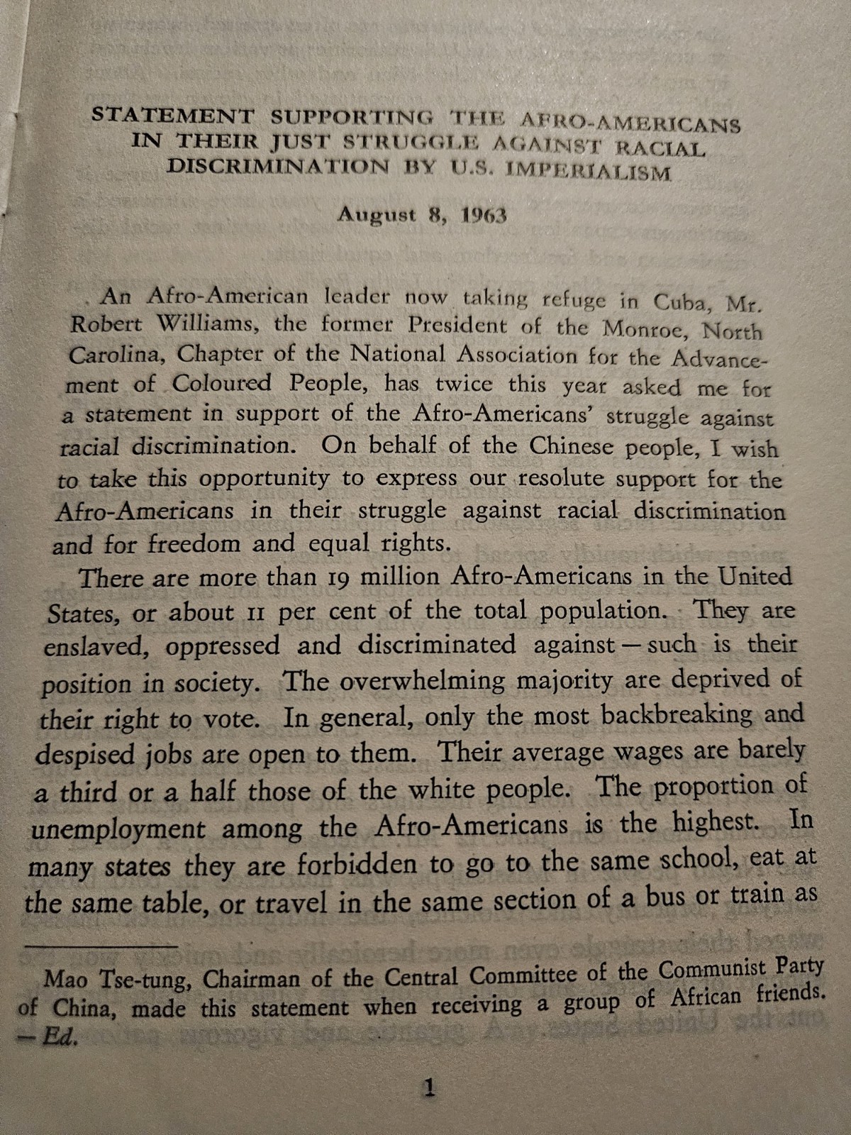 Three (3) Books By MAO TSE-TUNG Printed In 1960s Supporting Civil Rights In USA