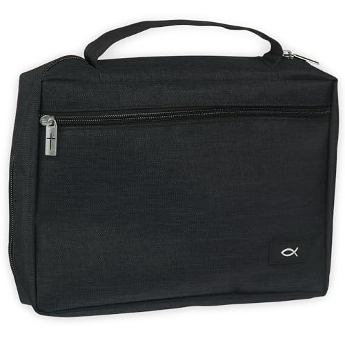 Polyester Bible Cover for Men & Women w/Jesus Fish Patch, Secure Zipper