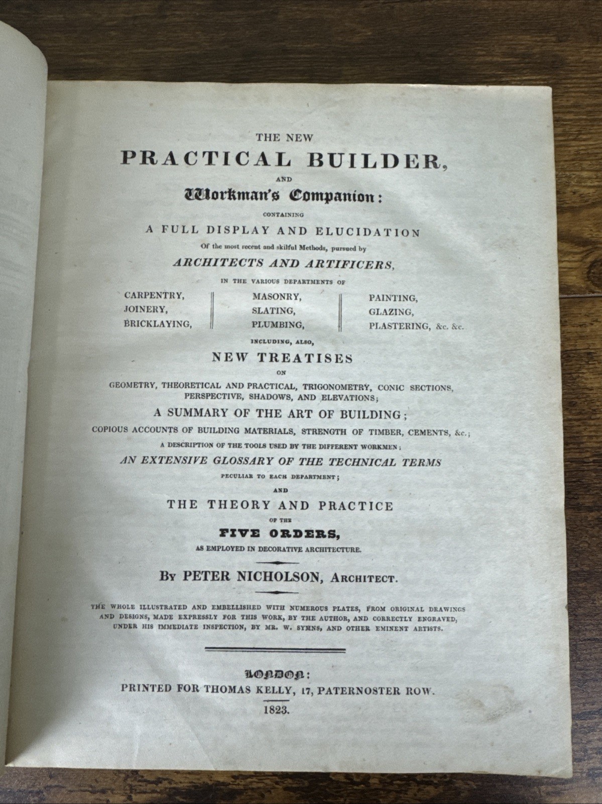 1823 THE NEW PRACTICAL BUILDER & WORKMANS COMPANION~P. NICHOLSON~TEXT & PLATES