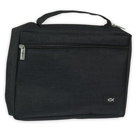 Polyester Bible Cover for Men & Women w/Jesus Fish Patch, Secure Zipper