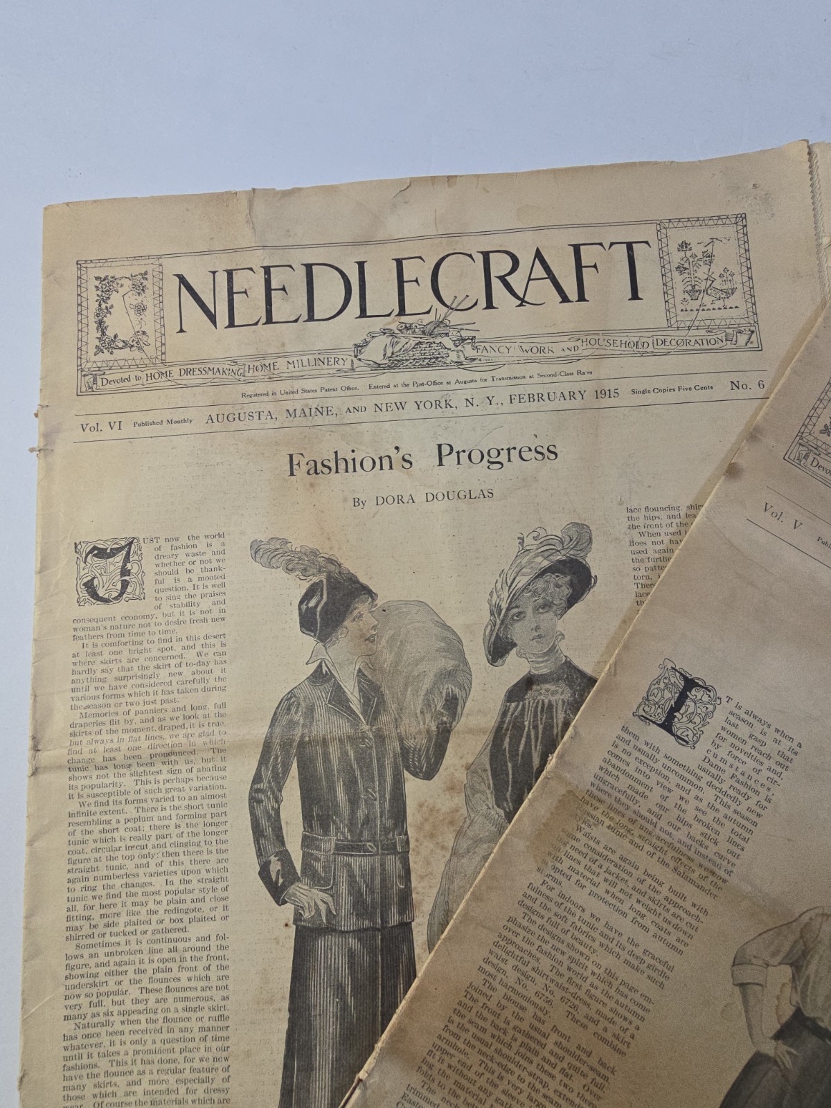 Antique Needlecraft Magazine Lot 1914 1915 Fashion Patterns Ads Home Decor Art
