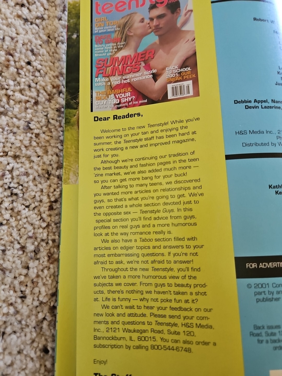 Brand New Vtg teenstyle Monthly Magazine August 2001 Teen Tween Back To School