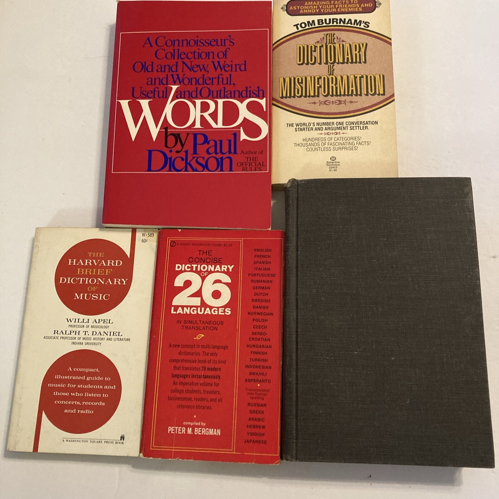 Lot of 5 Dictionaries Languages Harvard Brief Concise Music Misinformation Words