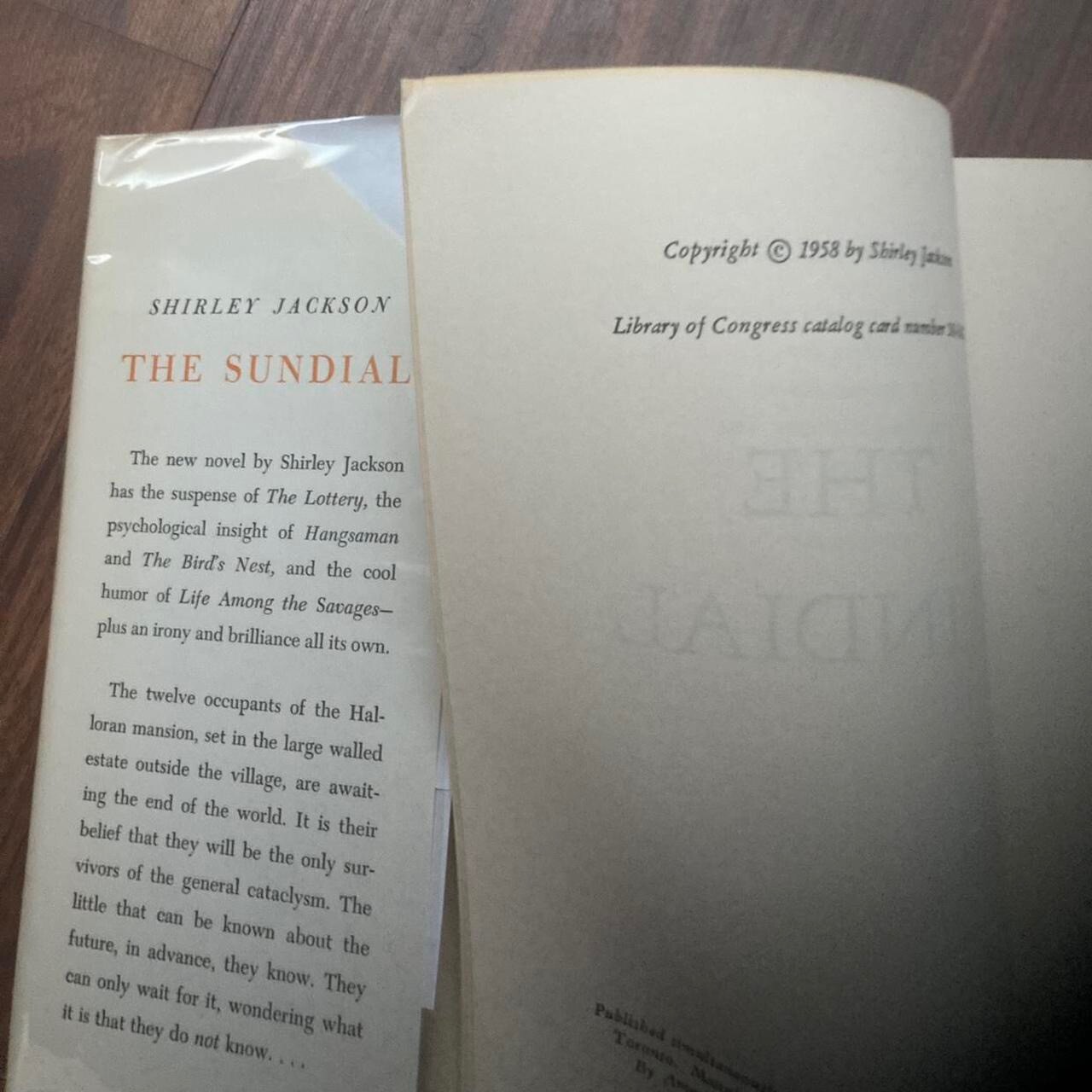 The Sundial by Shirley Jackson HC DJ clear slip-on book cover First Edition 1958