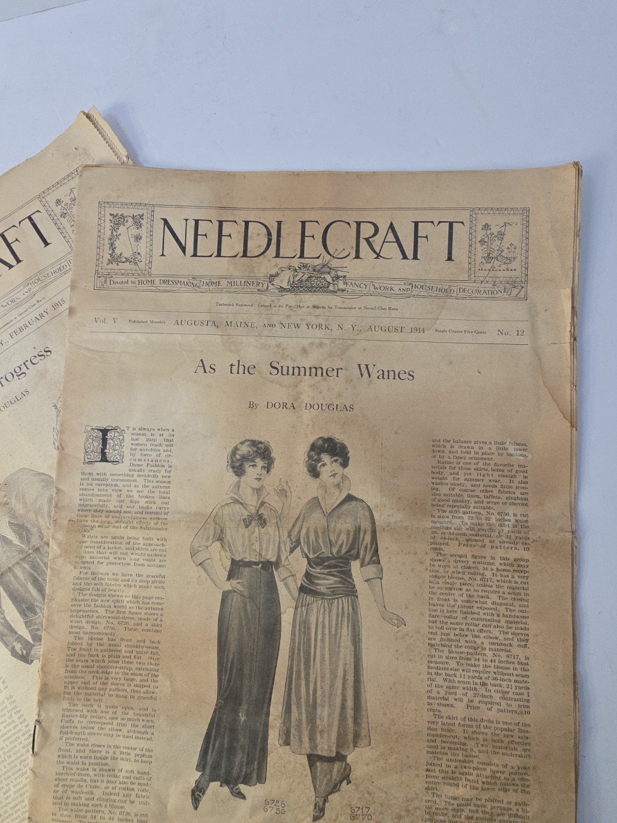 Antique Needlecraft Magazine Lot 1914 1915 Fashion Patterns Ads Home Decor Art