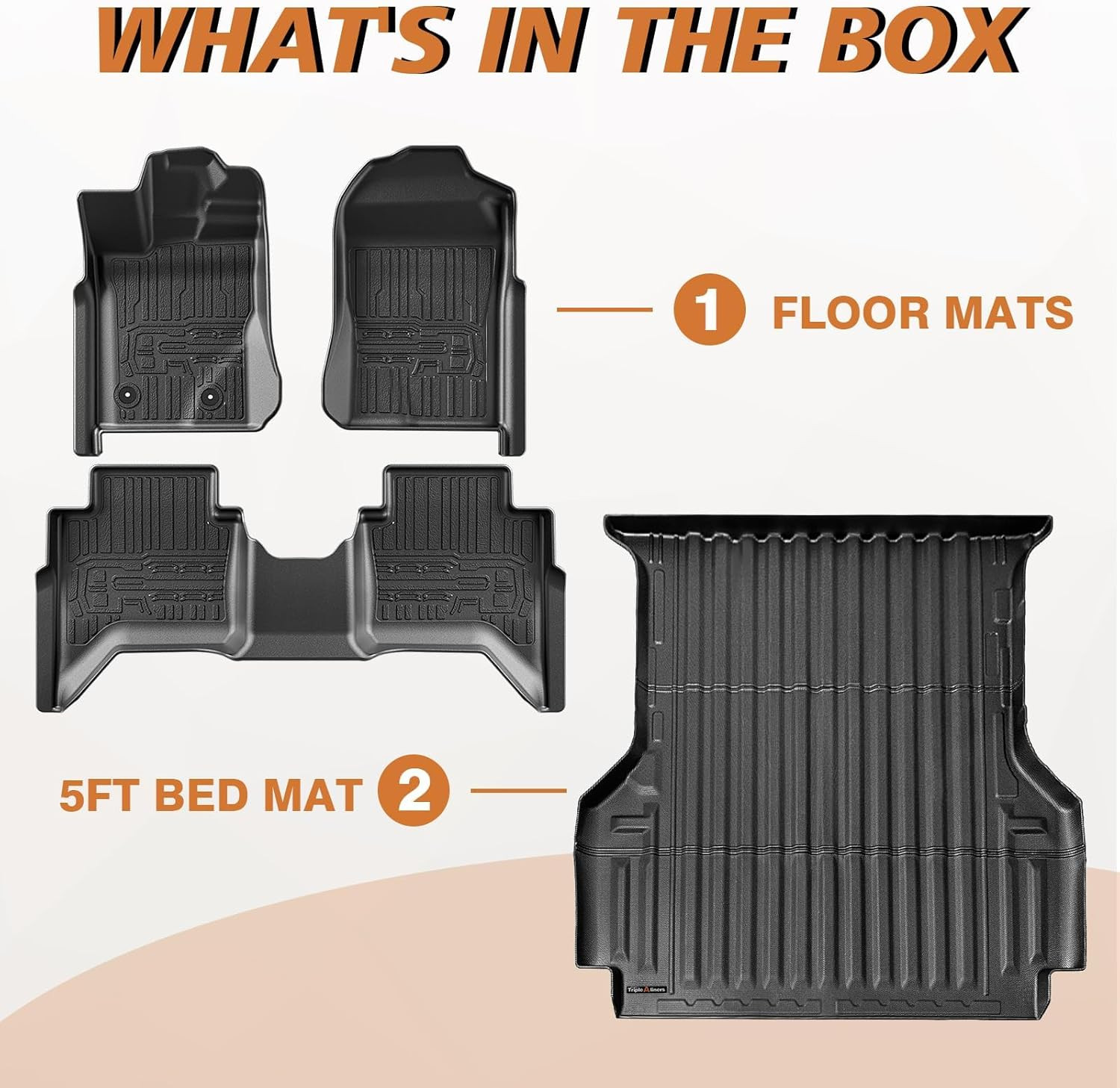 Truck Bed Mat & Floor Mats Front Rear Full Set Compatible with Ford Ranger 2024-