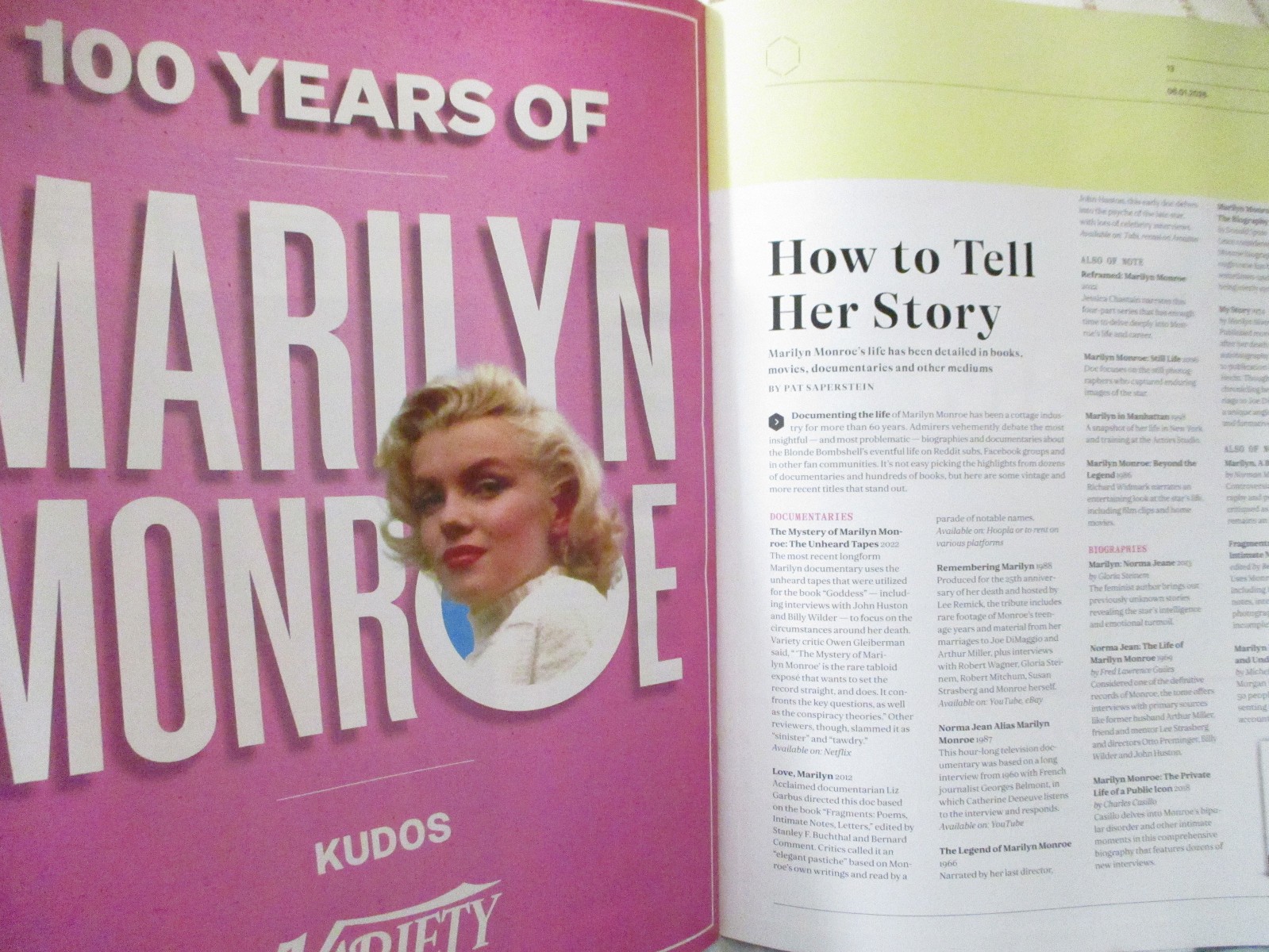 VARIETY, EXTRA EDITION 6/1/26 MARILYN MONROE 100 YEARS