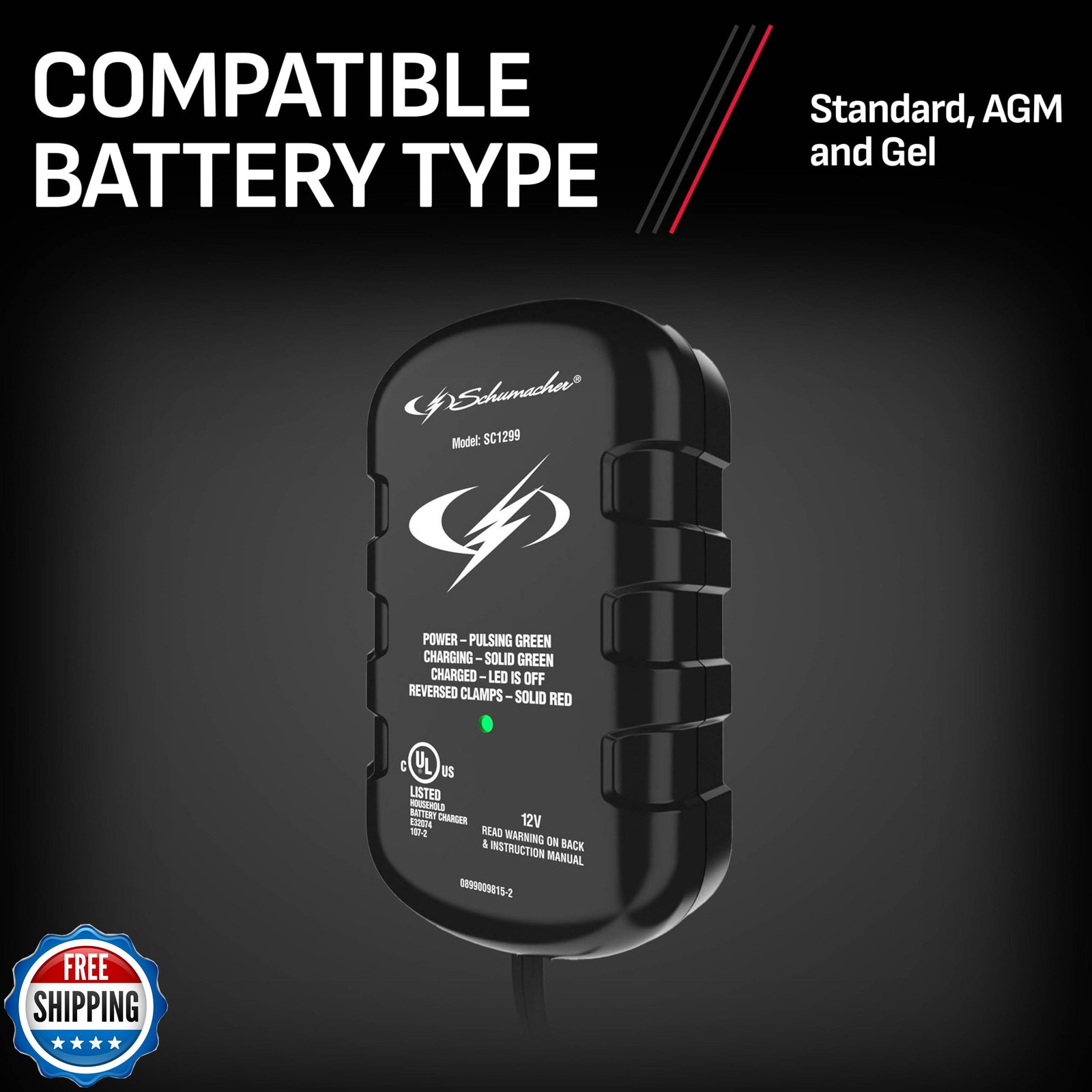 Schumacher Electric 0.8A Car Battery Charger and Maintainer, 2-in