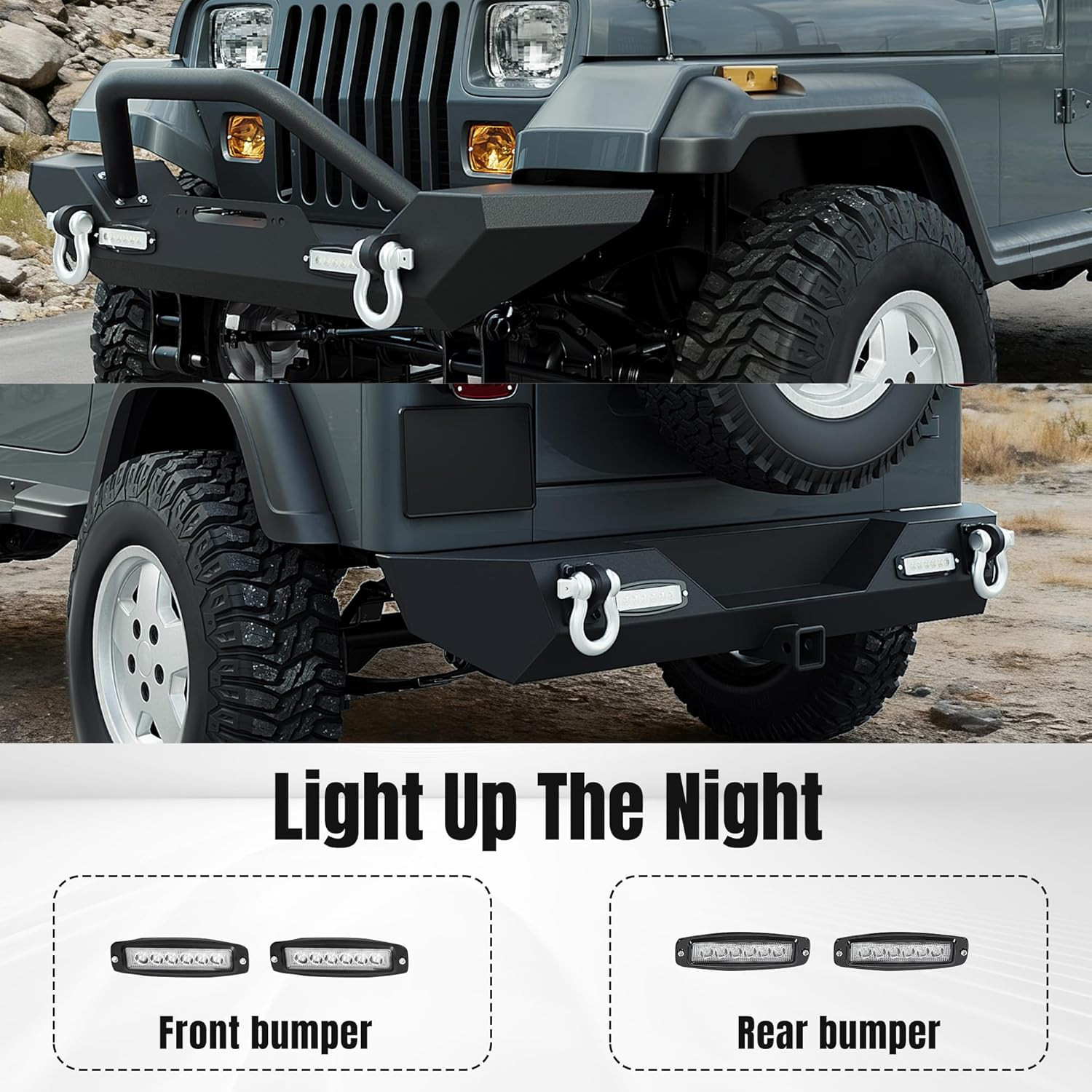 Front & Rear Bumper Compatible with 1986-2006 Jeep Wrangler TJ YJ W/2 40W LED Li