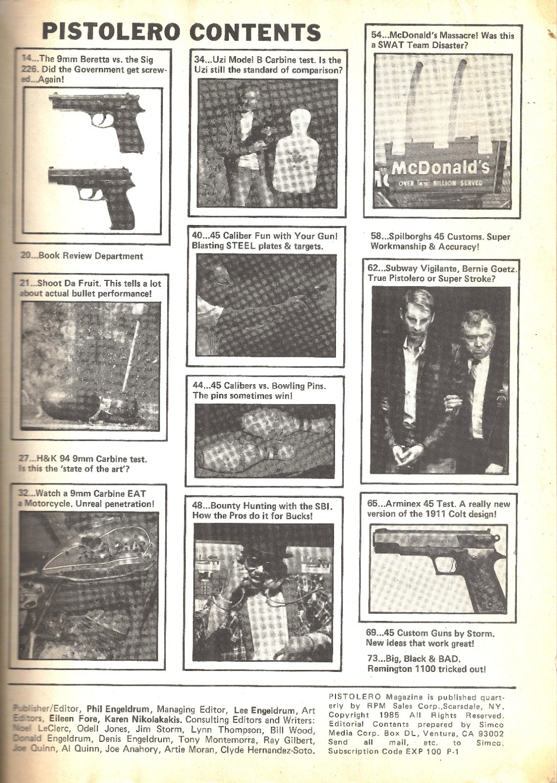 Rare Pistolero Magazine-Jul 1985-Shoot Da Fruit-McDonald’s Massacre-UZI Feature