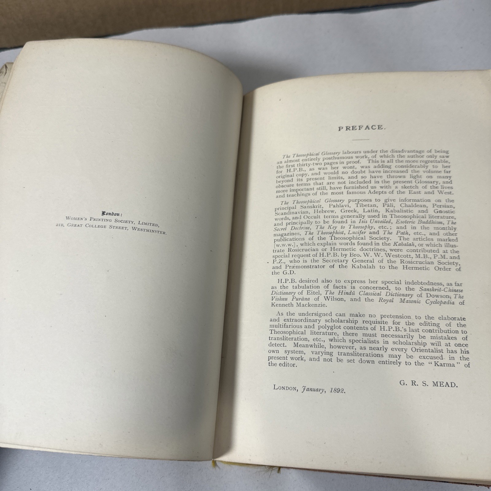 The Theosophical Glossary by H.P. Blavatsky 1892 First Edition Book Provenance