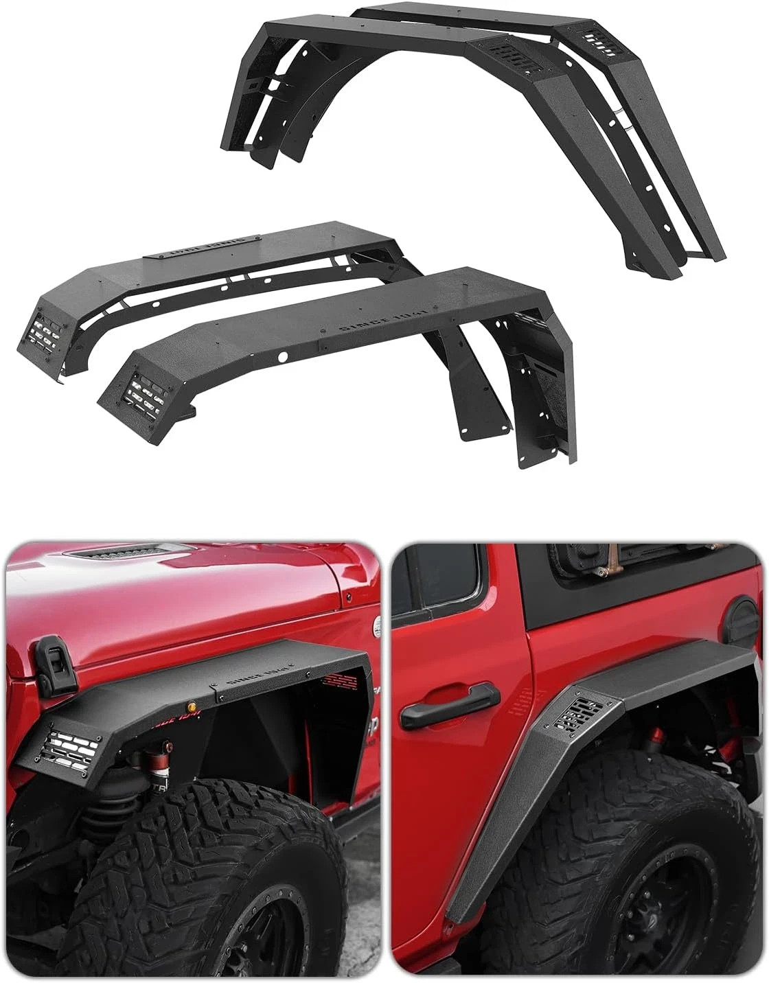 Flat Front & Rear Fender Flares Compatible with 2018-2025 Jeep Wrangler JL & JLU