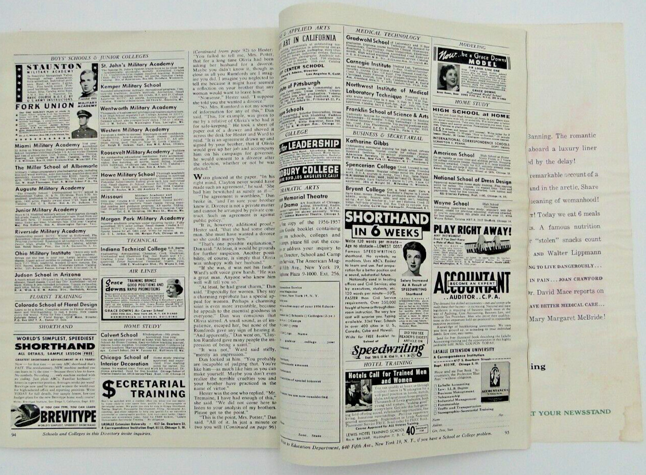 The American Magazine August 1956 School Crisis in Dixie by V. Dabney 2 Novels