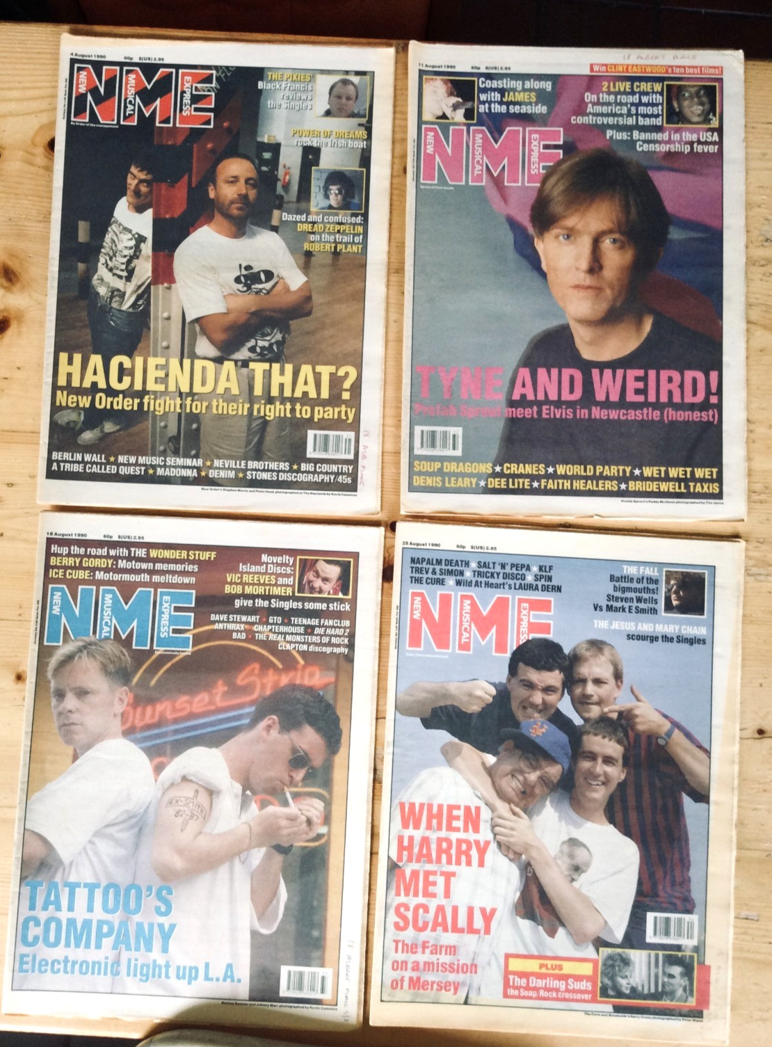 NME. New Musical Express Magazines. August 1990. Four issues. No Posters.