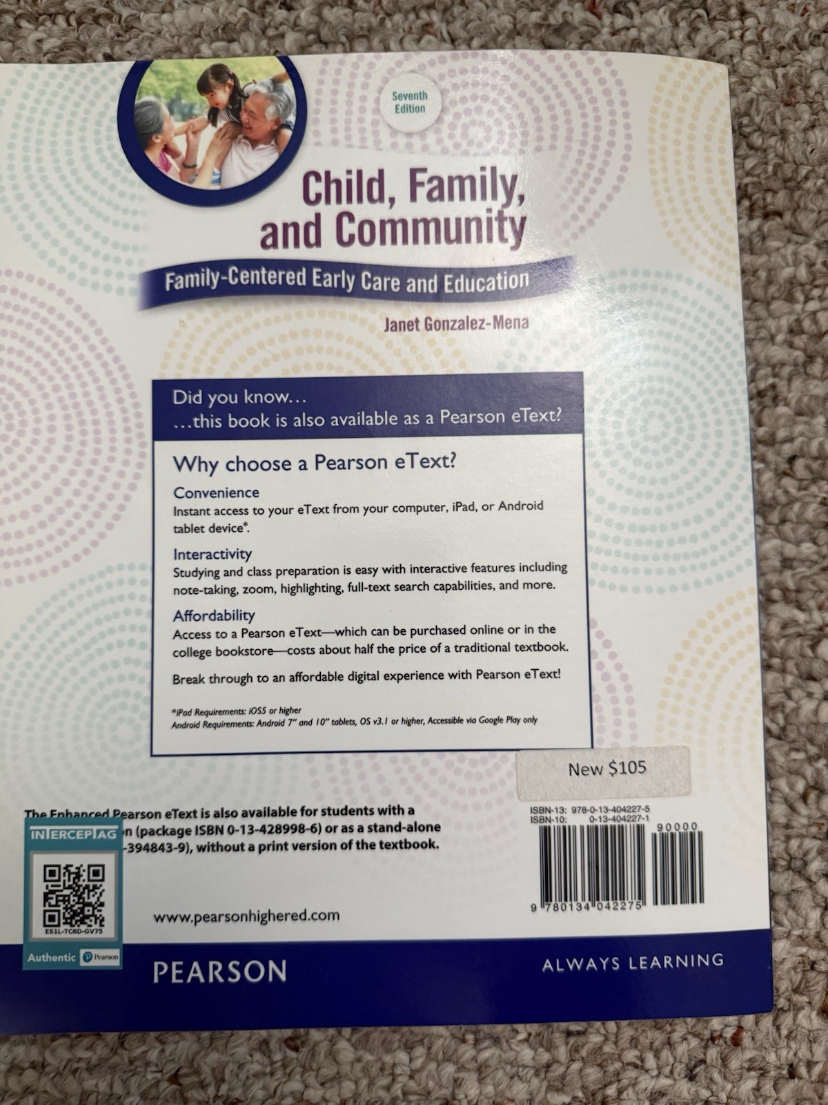 Pearson Child, Family & Community 7th Ed Janet Gonzalez-Mena 2014 PB 448p