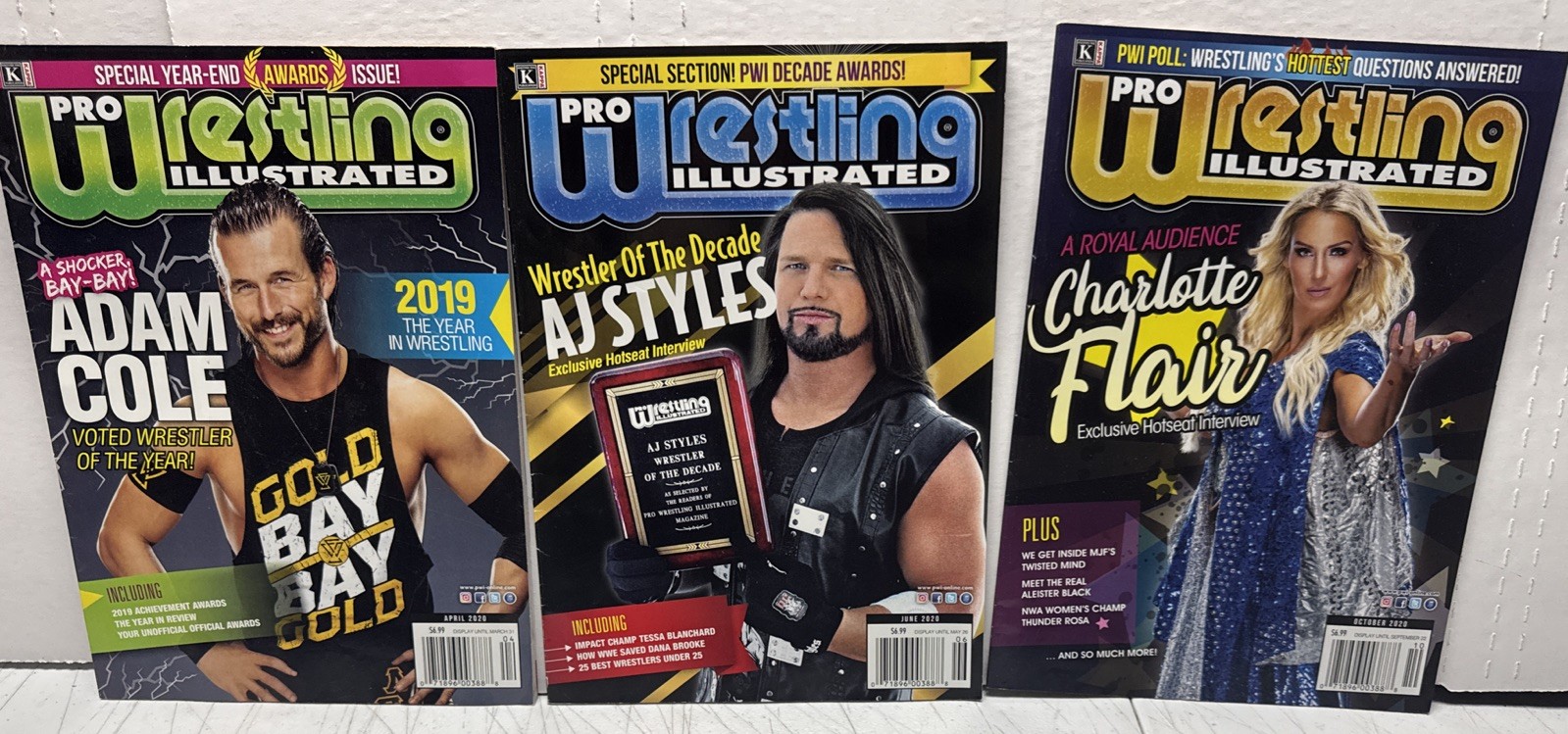3 PRO Wrestling Illustrated 2020 Oct Charlotte Flair Jun 2020 AJ Styles APR Adam