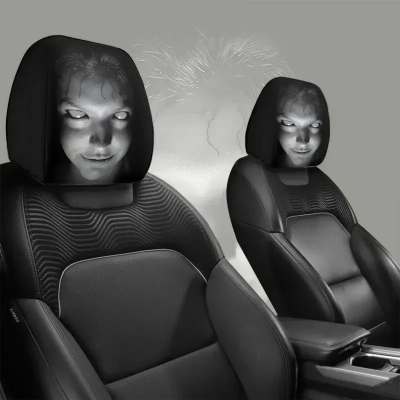2pcs Ghost Face Headrest Covers,Scary Face Printing Auto Seat Universal Elastic