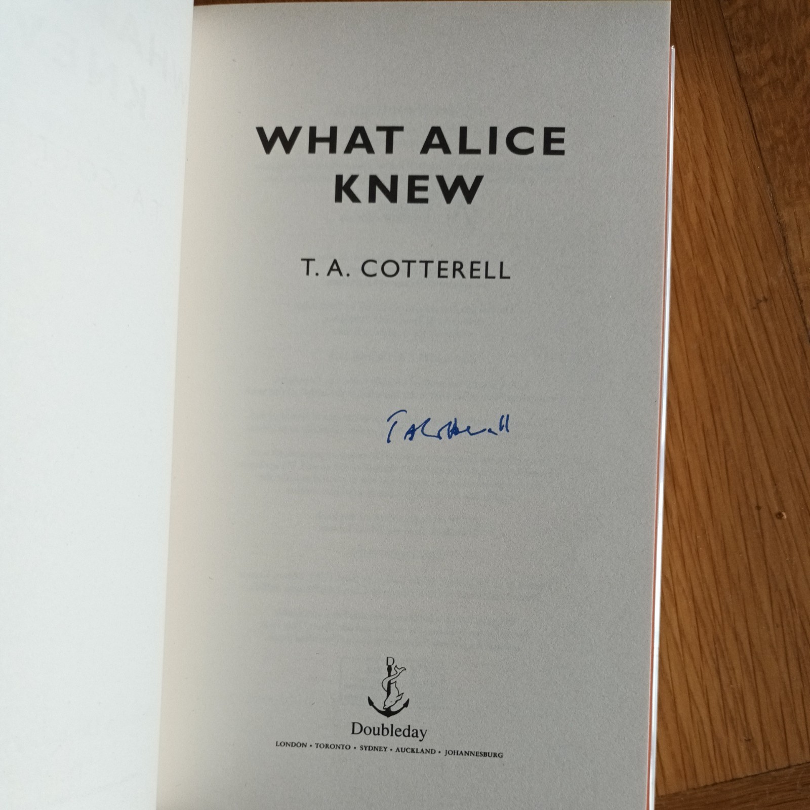 T A Cotterell – What Alice Knew Signed numbered limited 1st debut Crime