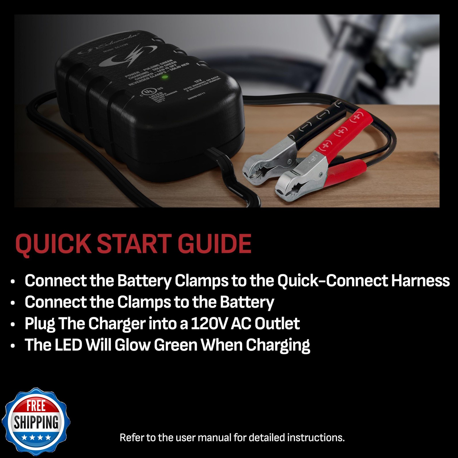 Schumacher Electric 0.8A Car Battery Charger and Maintainer, 2-in