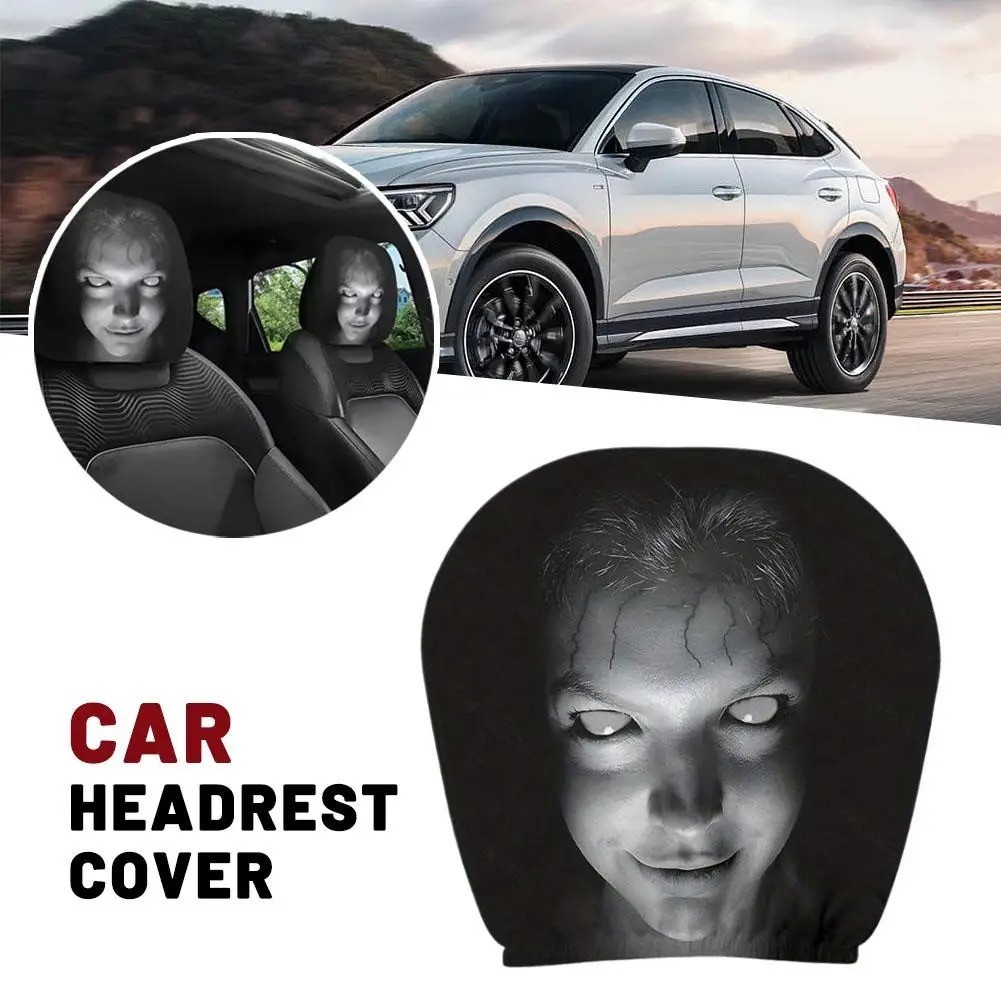 2pcs Ghost Face Headrest Covers,Scary Face Printing Auto Seat Universal Elastic