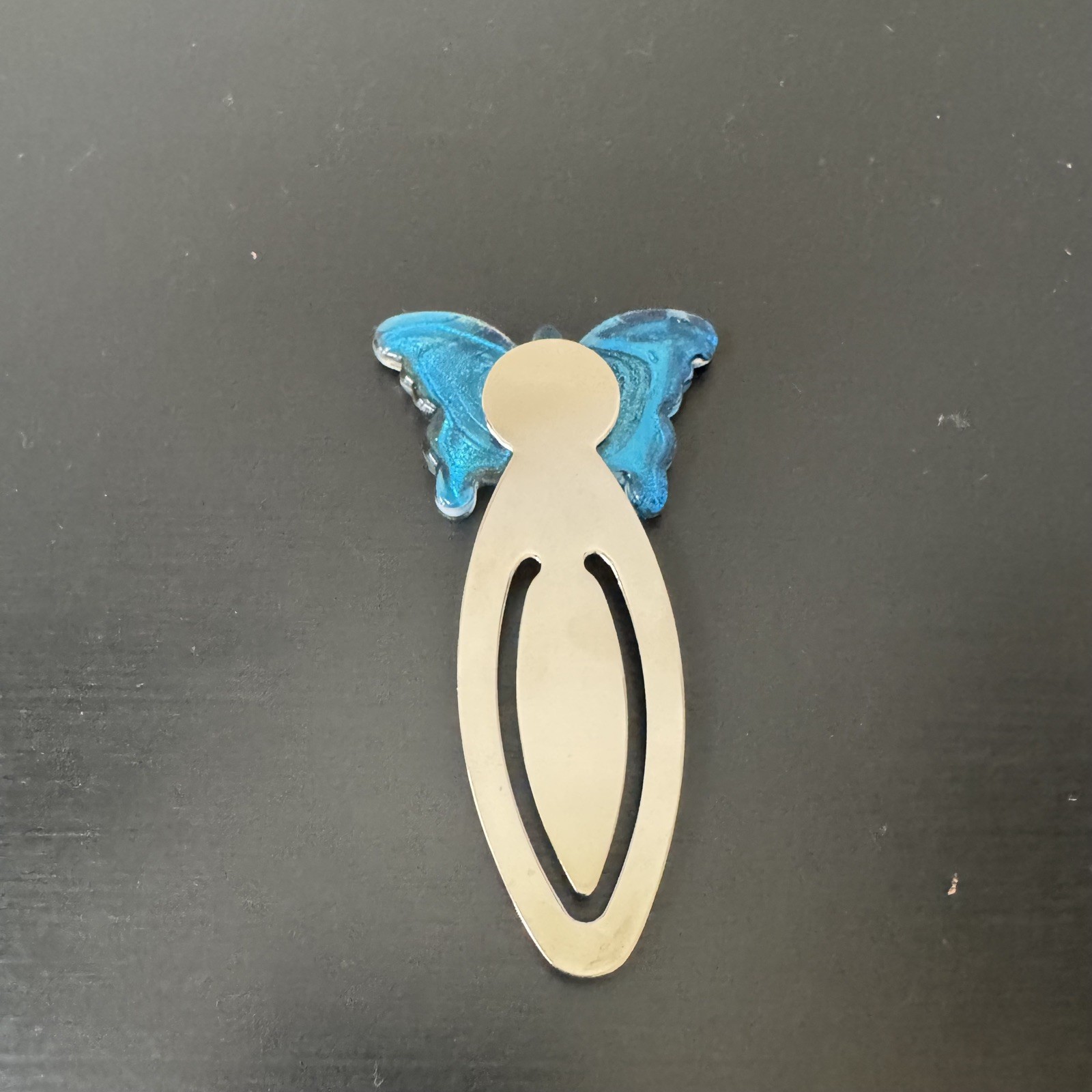 Vintage Metal Butterfly Bookmark Aqua Gold Slip-On Paper Clip