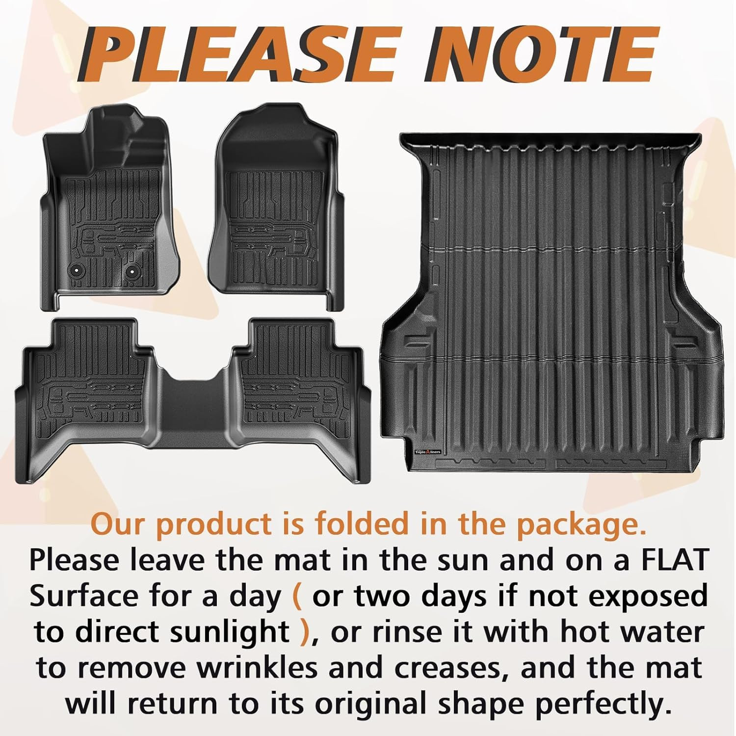 Truck Bed Mat & Floor Mats Front Rear Full Set Compatible with Ford Ranger 2024-