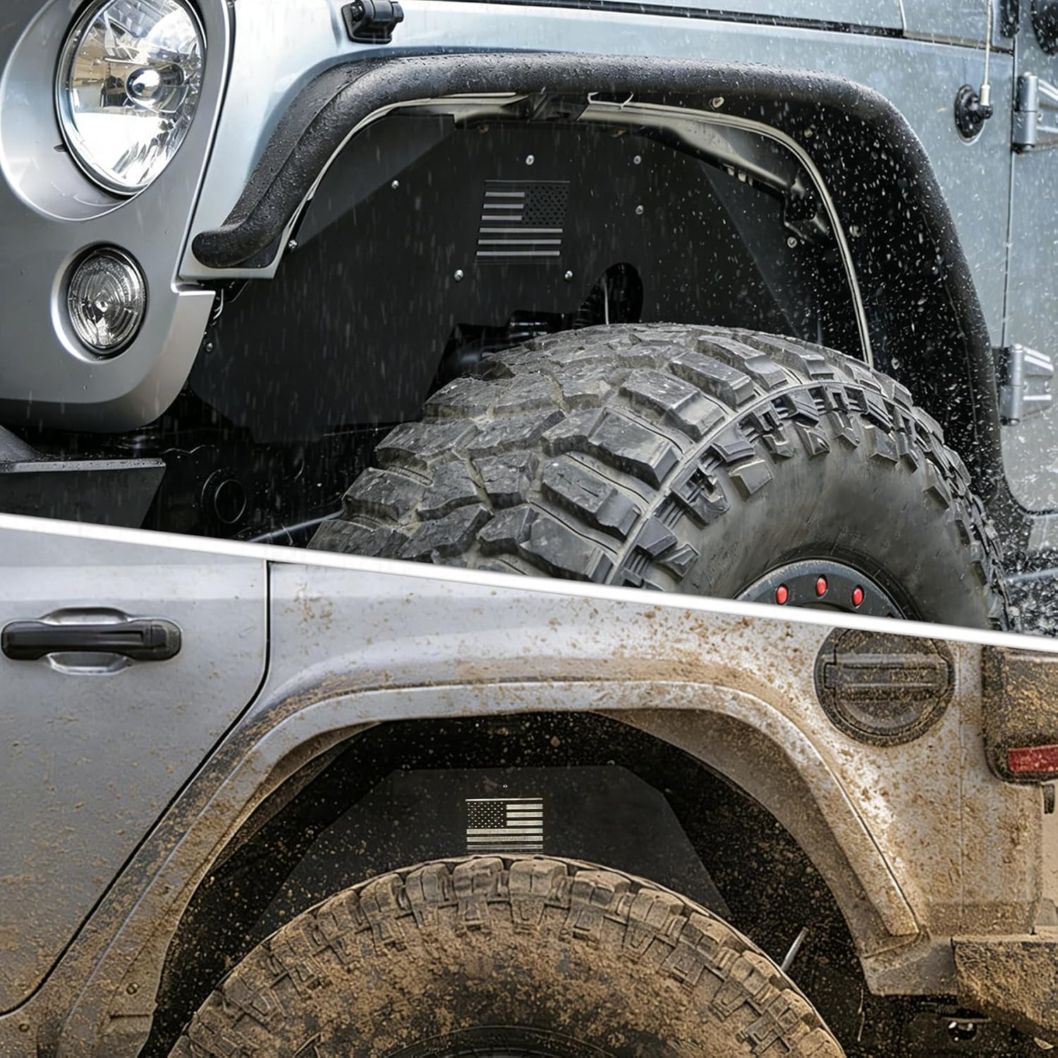 Front and Rear Aluminum Inner Fender Liner Set Compatible with 2007-2018 Wrangle