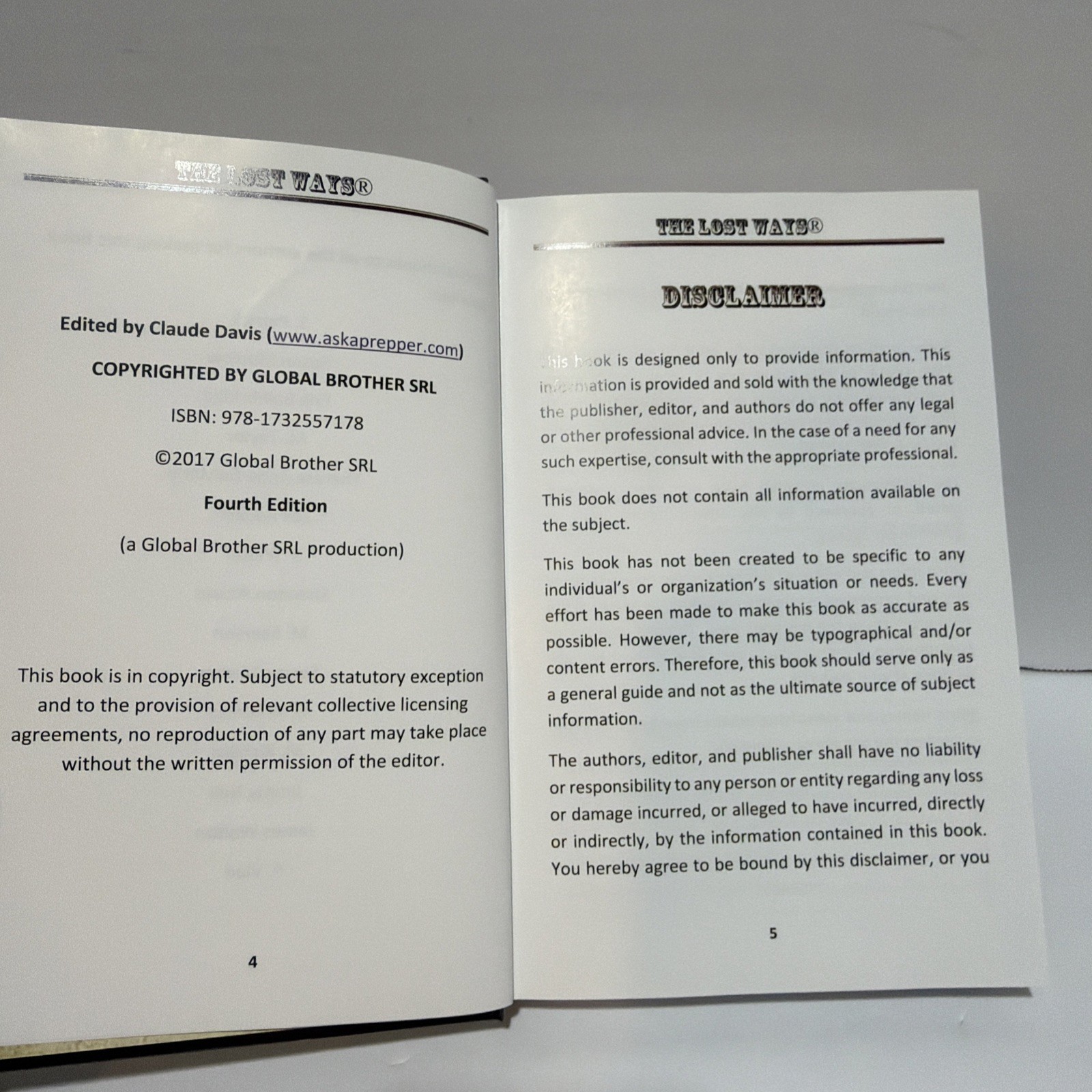 The Lost Ways Hardcover Fourth Edition Survival Preparedness Homesteading Book
