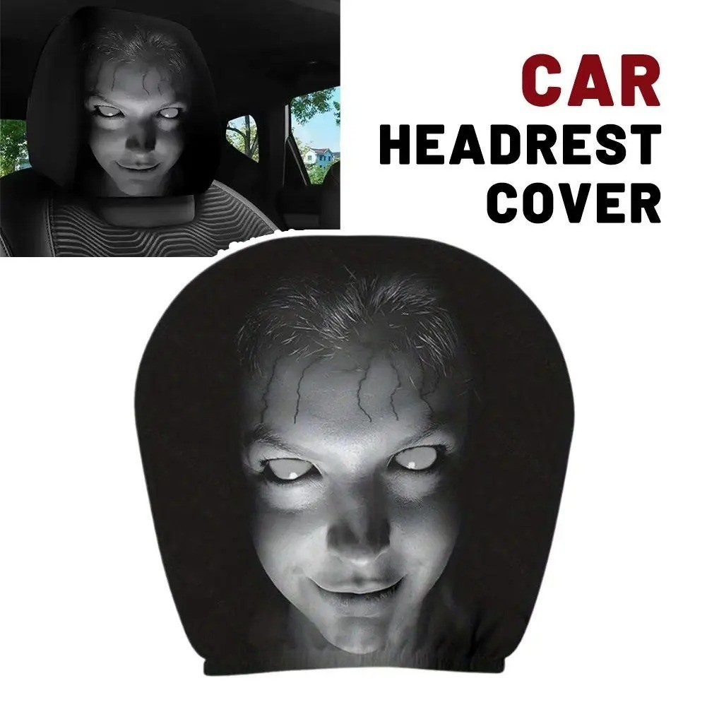 2pcs Ghost Face Headrest Covers,Scary Face Printing Auto Seat Universal Elastic