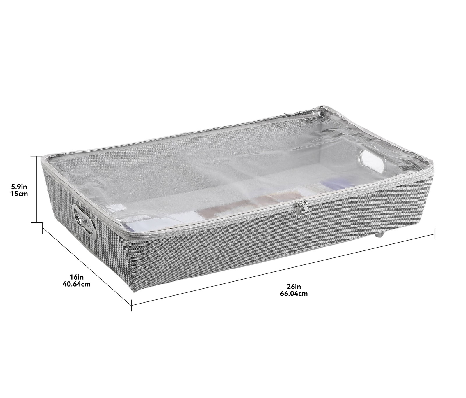 Polyester & Cotton under Bed Storage Bin, Rolling Organizer with Zipper, Gray