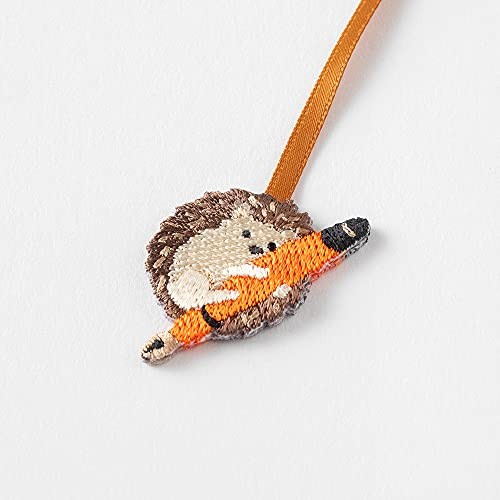 Midori Bookmark Embroidered Hedgehog Pattern 62327006 Rayon + Polyester