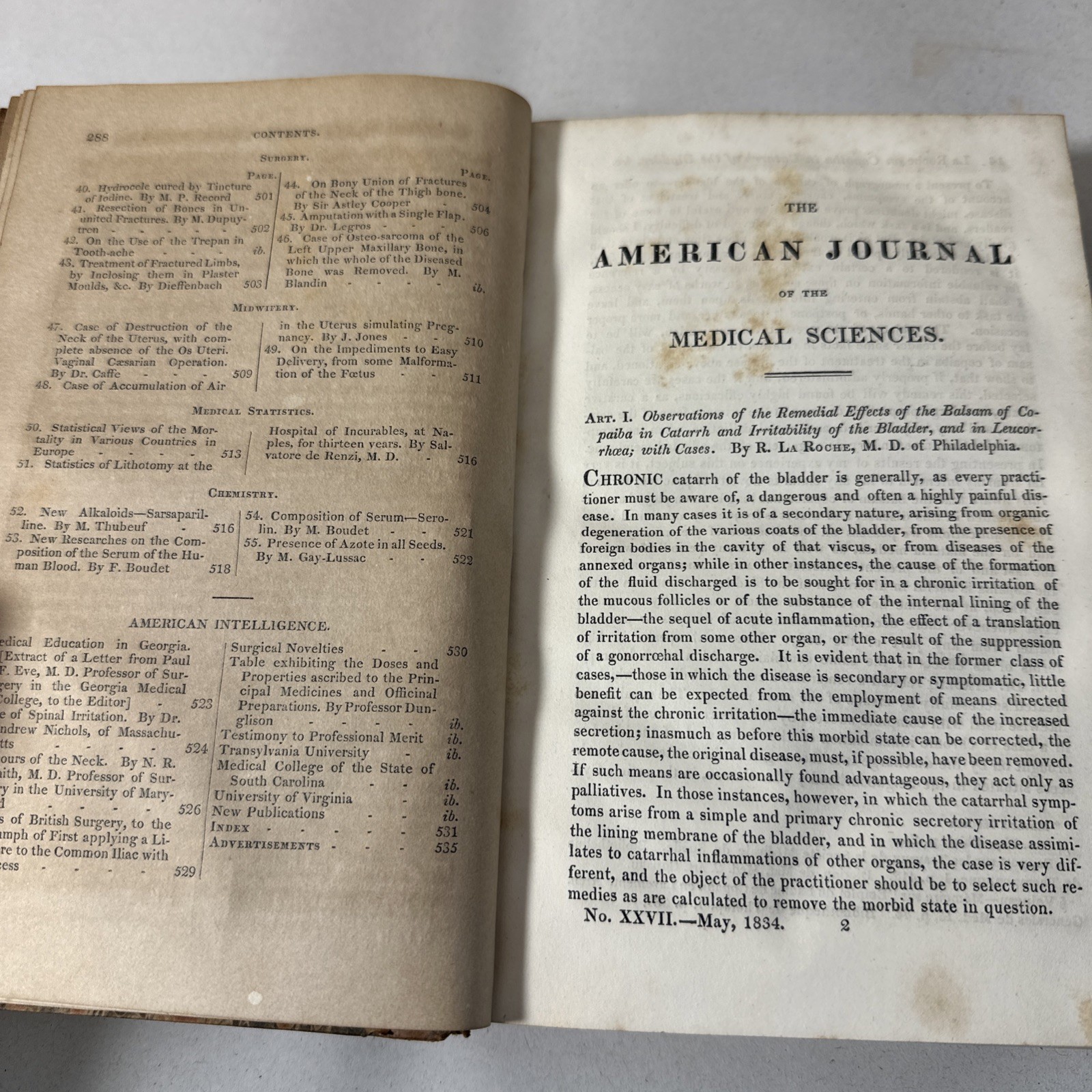 American Journal Medical Sciences 1834 First Edition Book Plates Volume 14