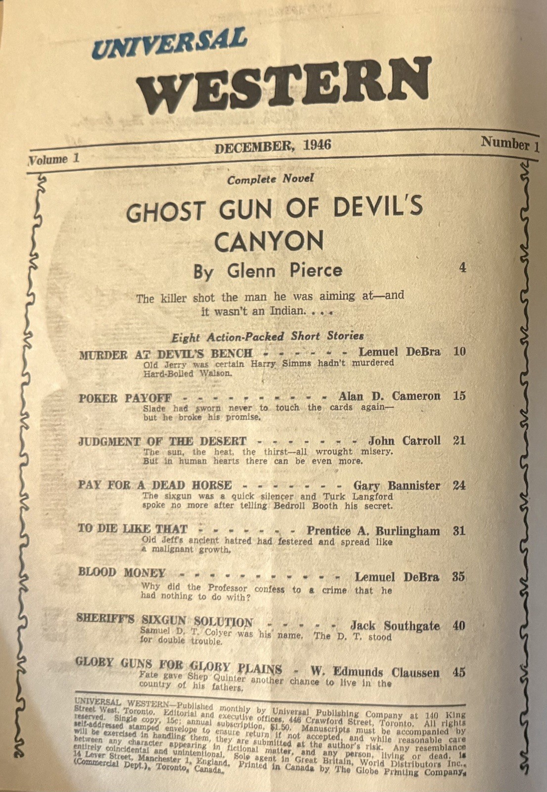 WESTERN UNIVERSAL – December 1946 Issue – Stories Of The Old West